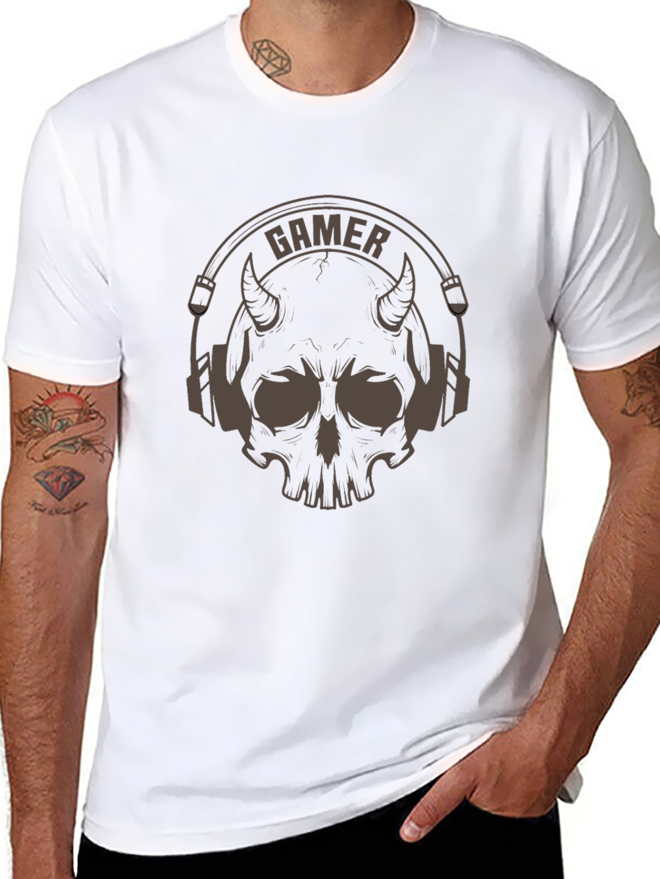 Gamer Devil Skull Graphic T-Shirt - Black