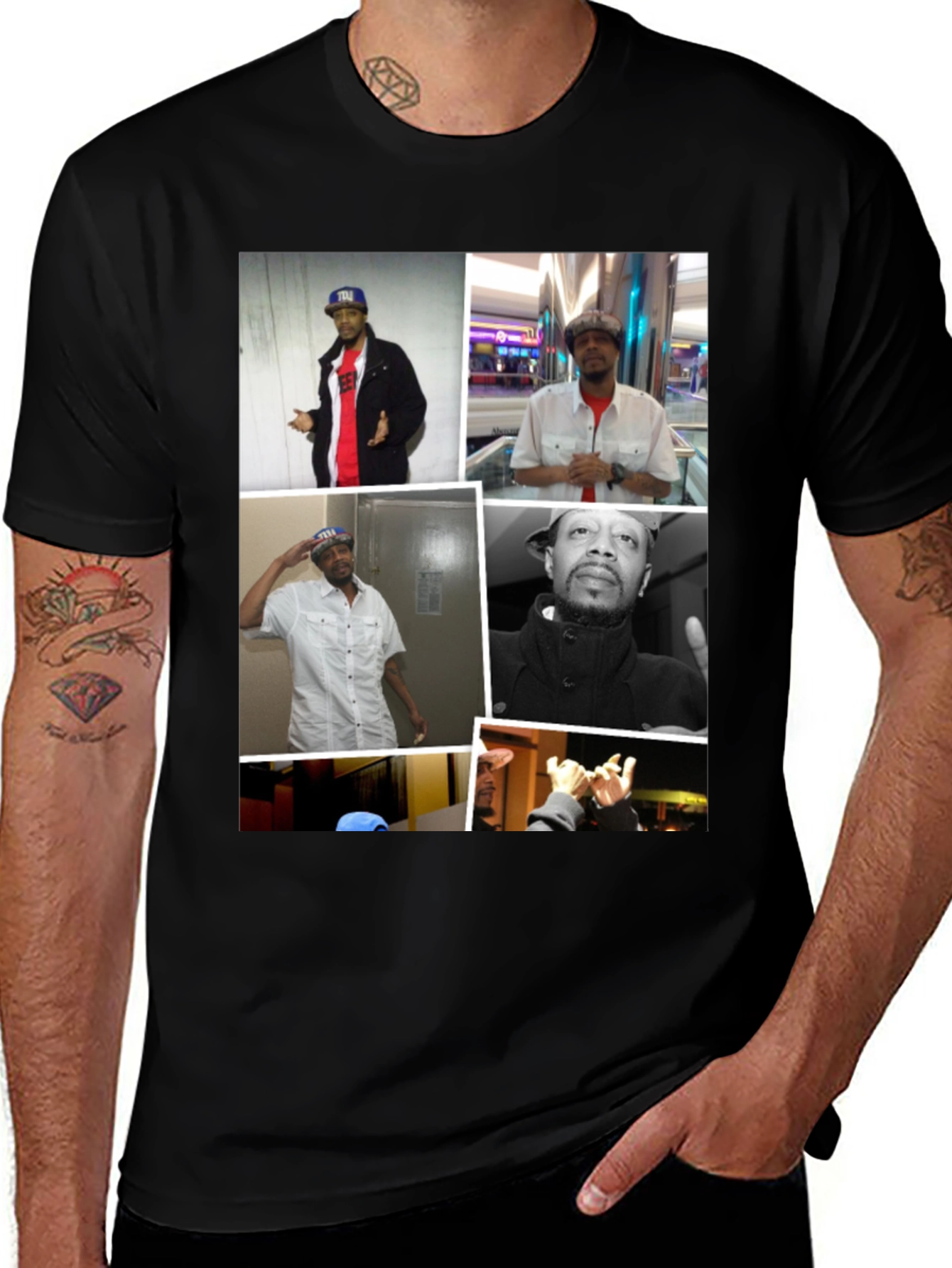 Black T-Shirt with Man Collage