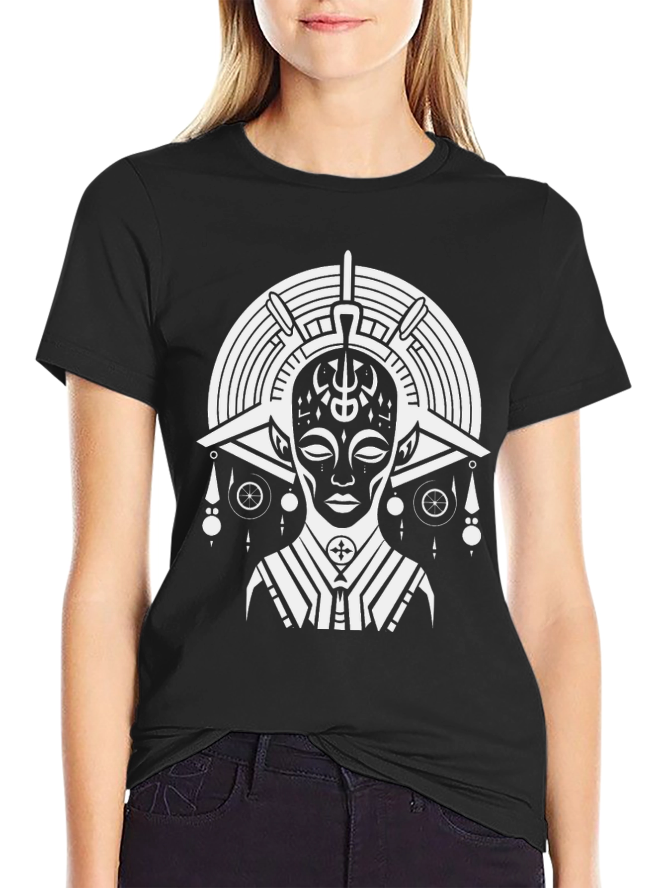 Abstract Tribal Print Black T-Shirt
