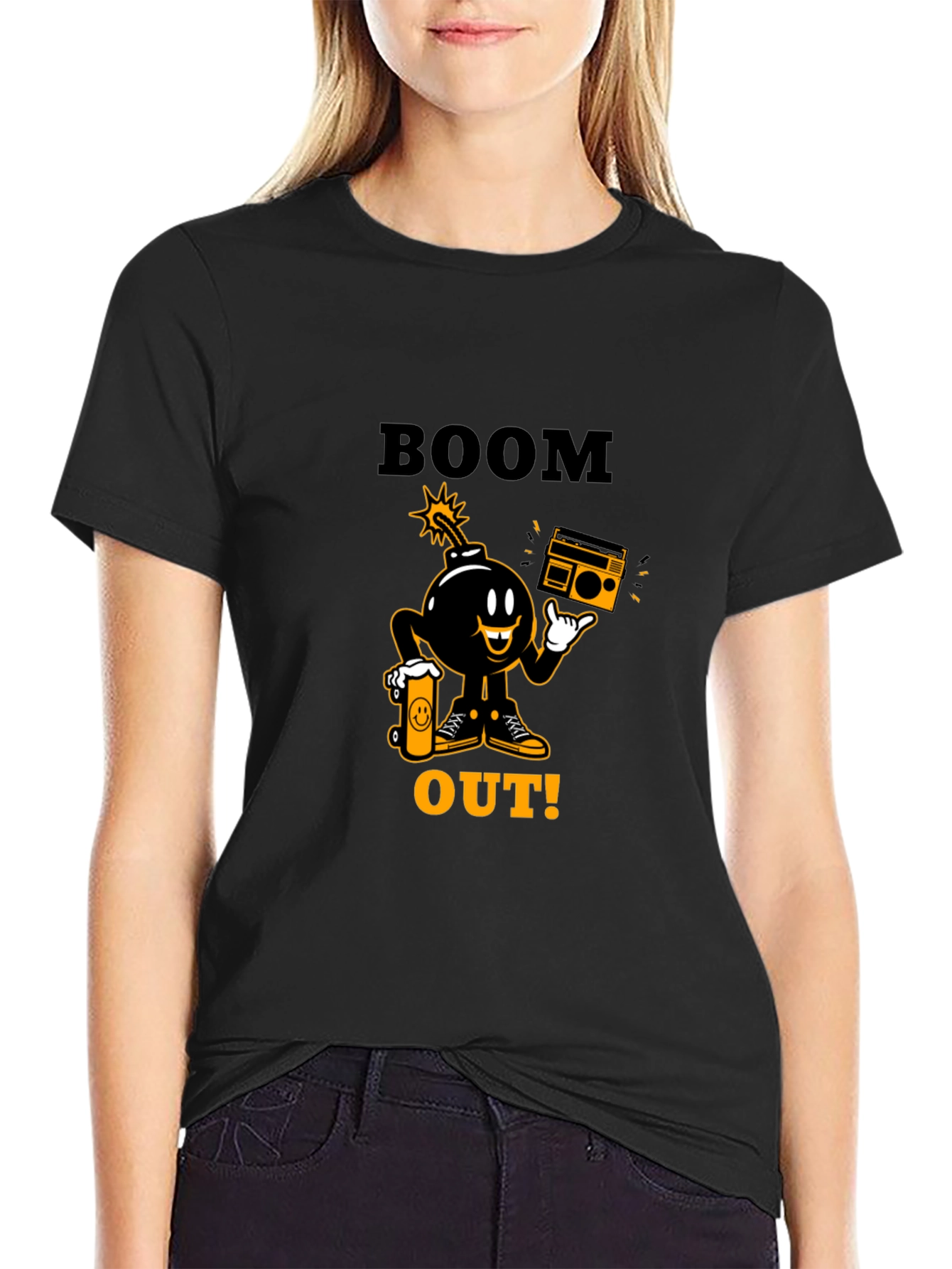 Boom Out! Graphic Print Black T-Shirt