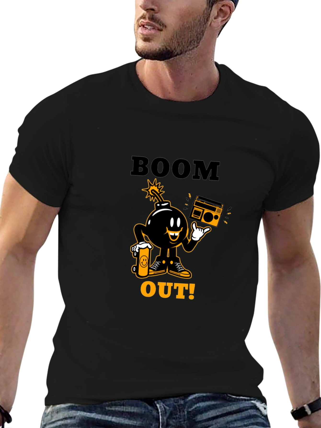 Boom Out! Graphic Print Black T-Shirt