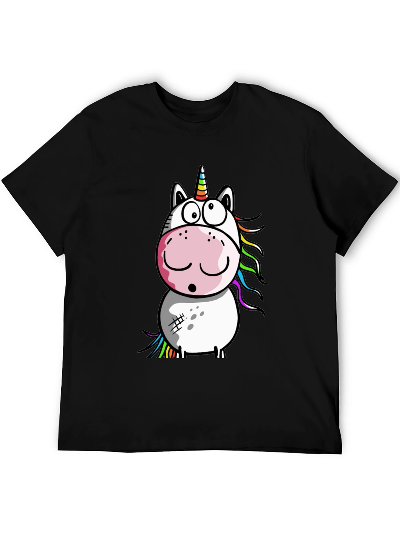 Cartoon Unicorn Graphic T-Shirt - Black