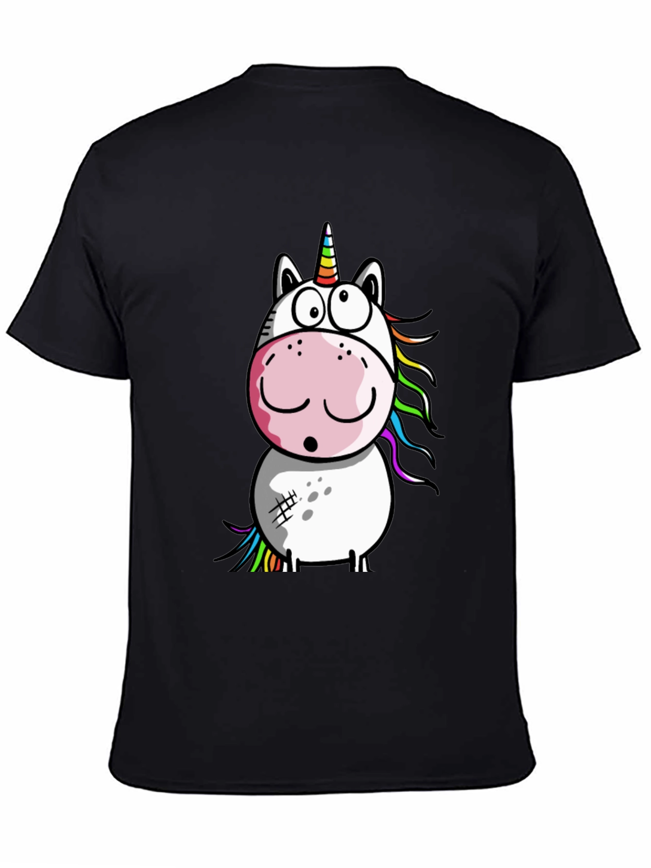Cartoon Unicorn Graphic T-Shirt - Black