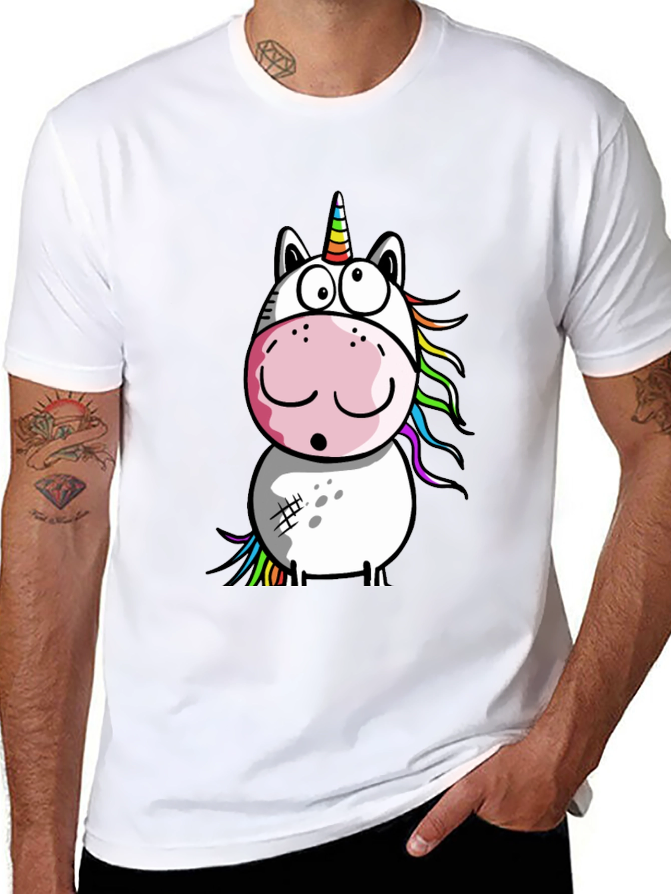 Cartoon Unicorn Graphic T-Shirt - Black