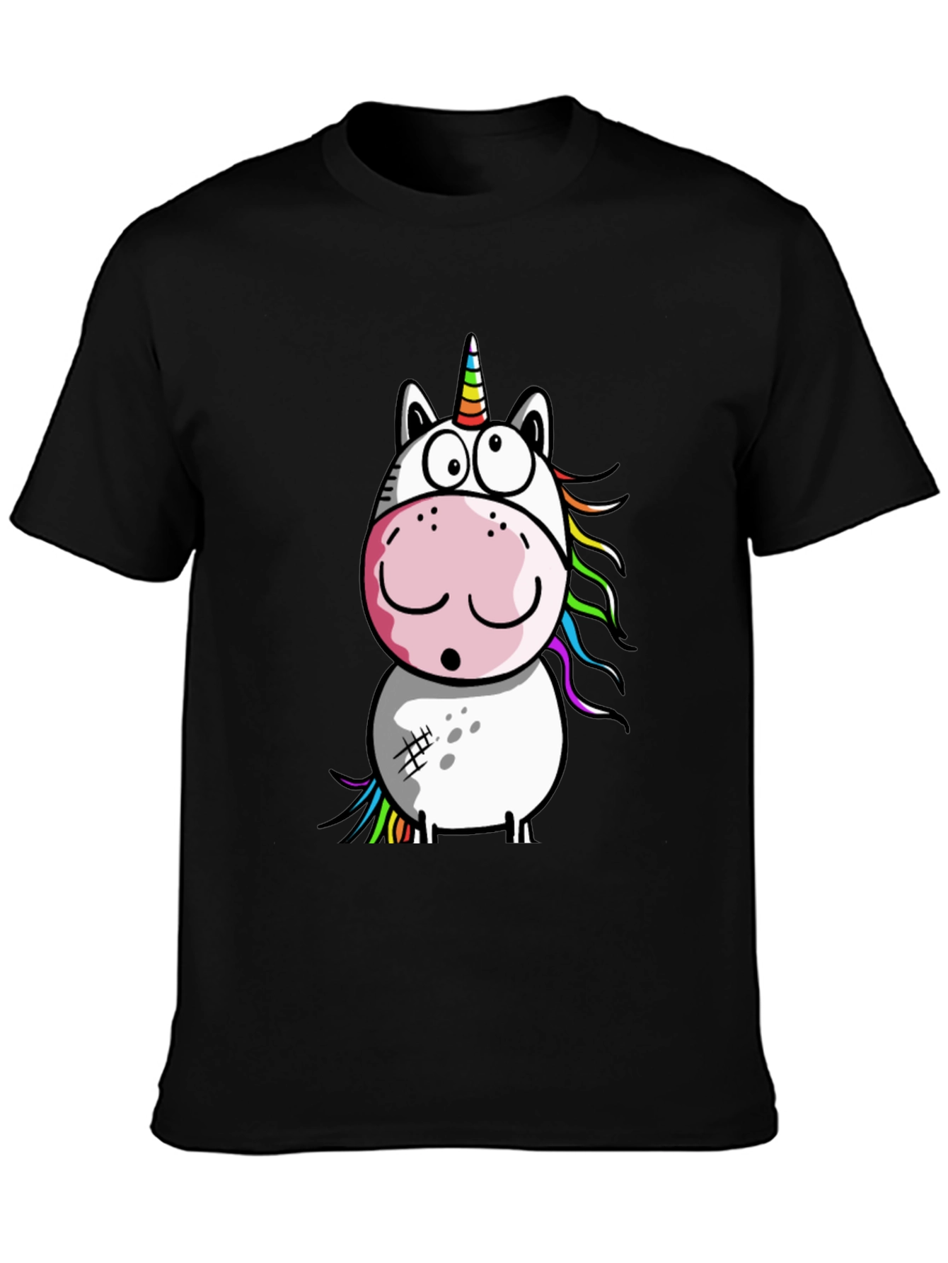 Cartoon Unicorn Graphic T-Shirt - Black