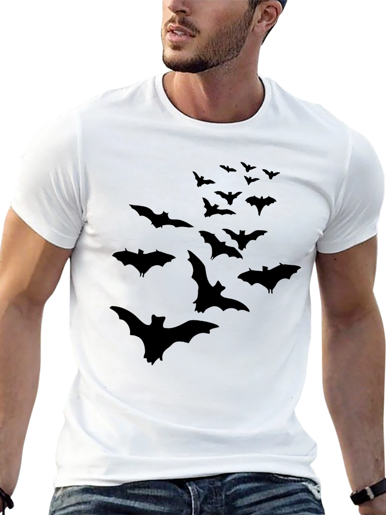 Mens Black Bat Graphic Tee - Halloween Ready!