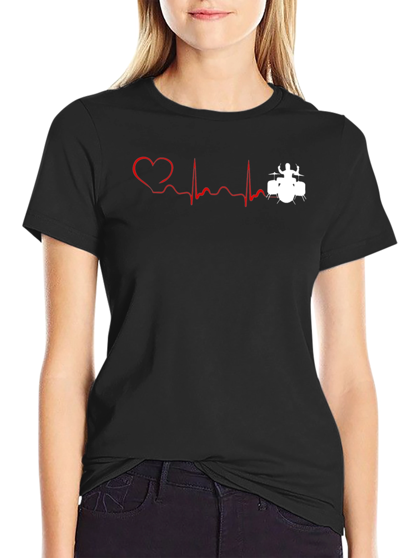 Drummer Heartbeat Graphic Tee - Black