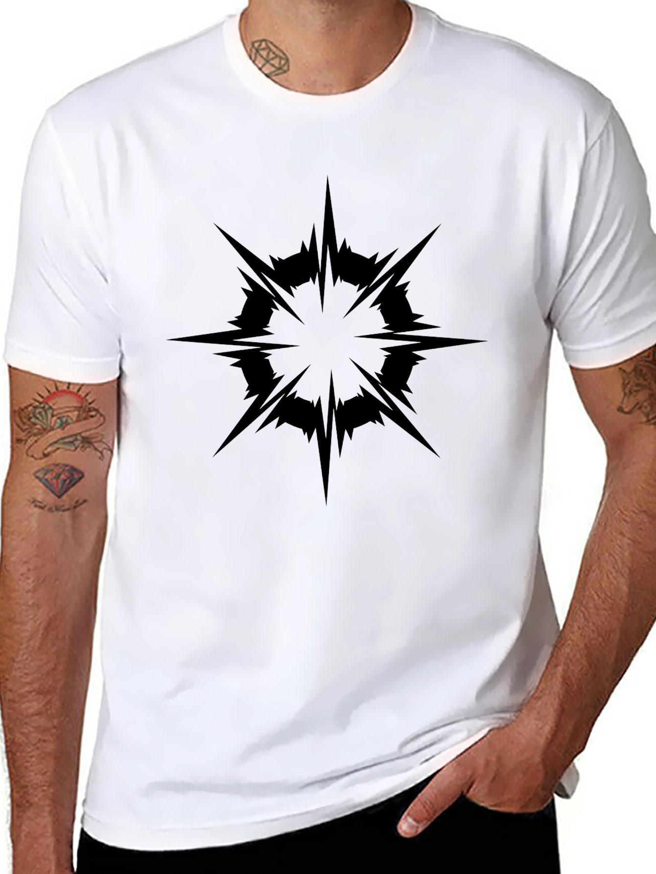 Bold Black Starburst Graphic Tee - Modern Streetwear Style