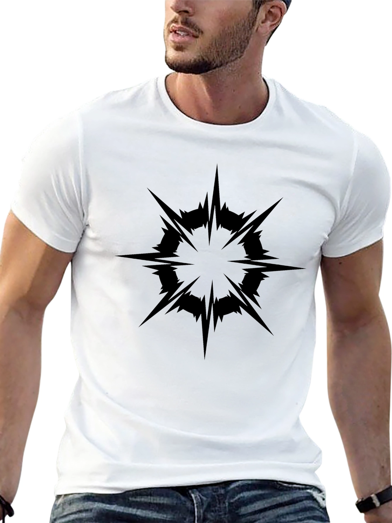 Bold Black Starburst Graphic Tee - Modern Streetwear Style