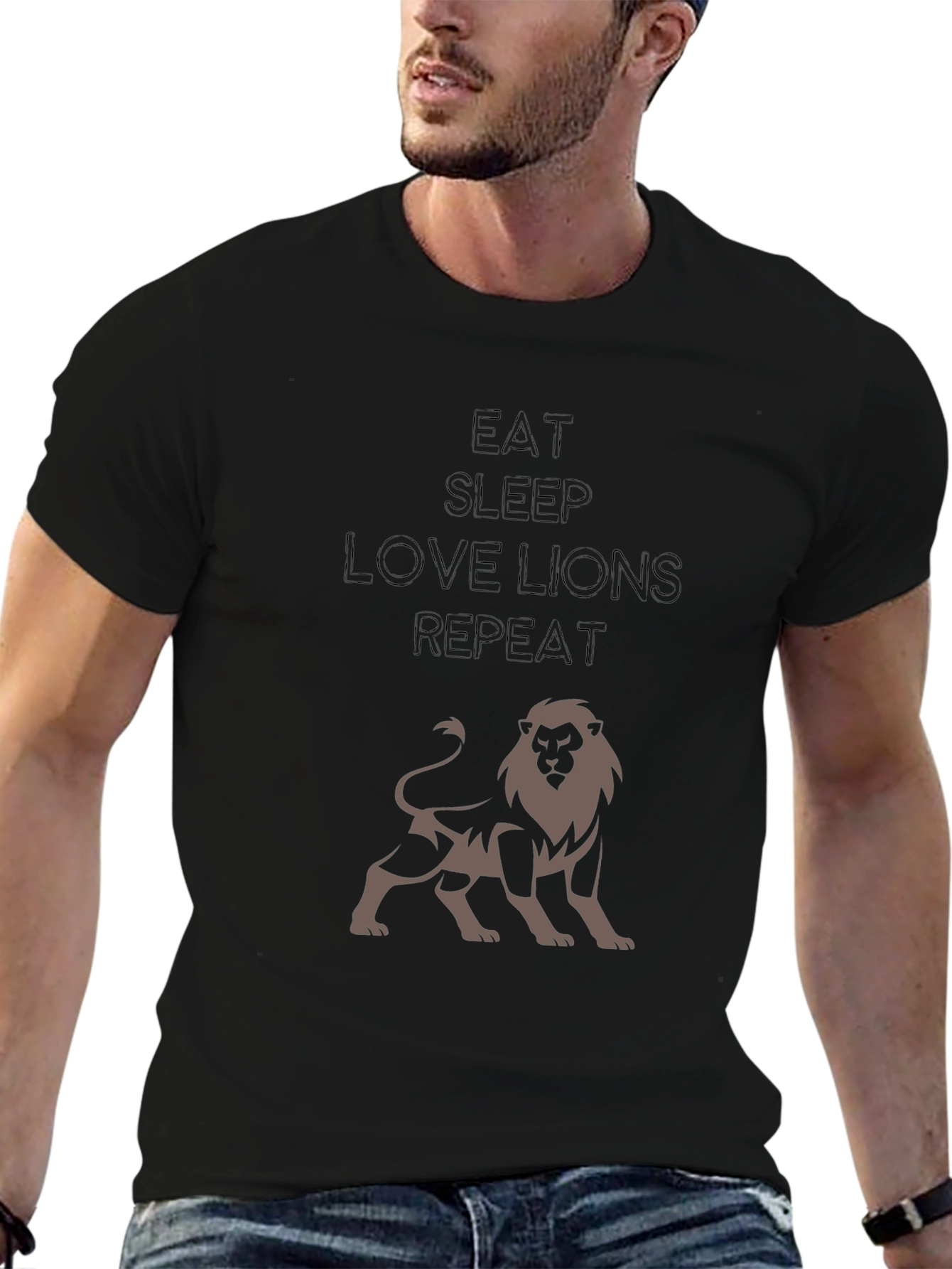 Eat Sleep Love Lions Repeat Black T-Shirt