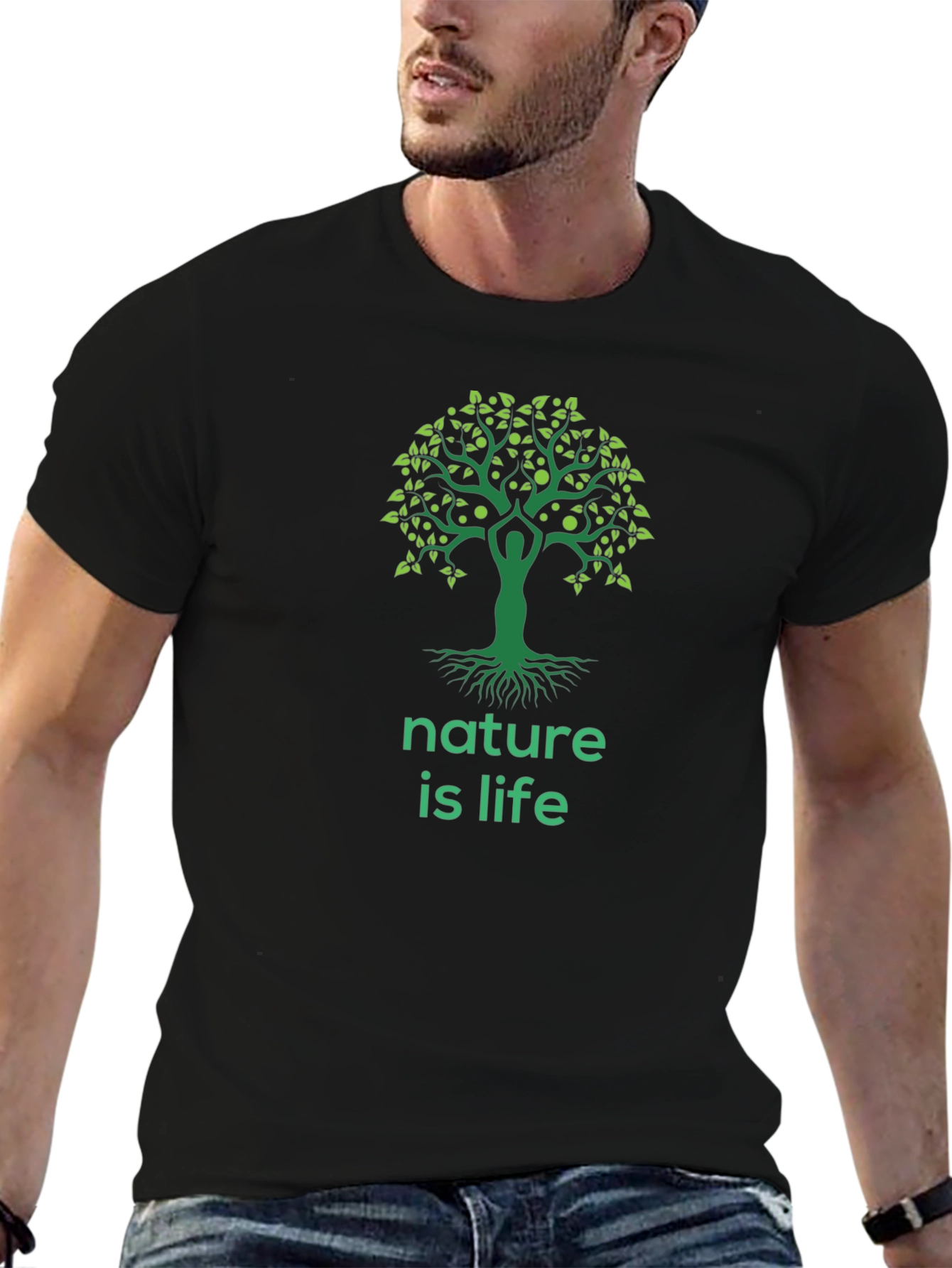 Nature is Life Graphic Tee - Black Cotton Blend