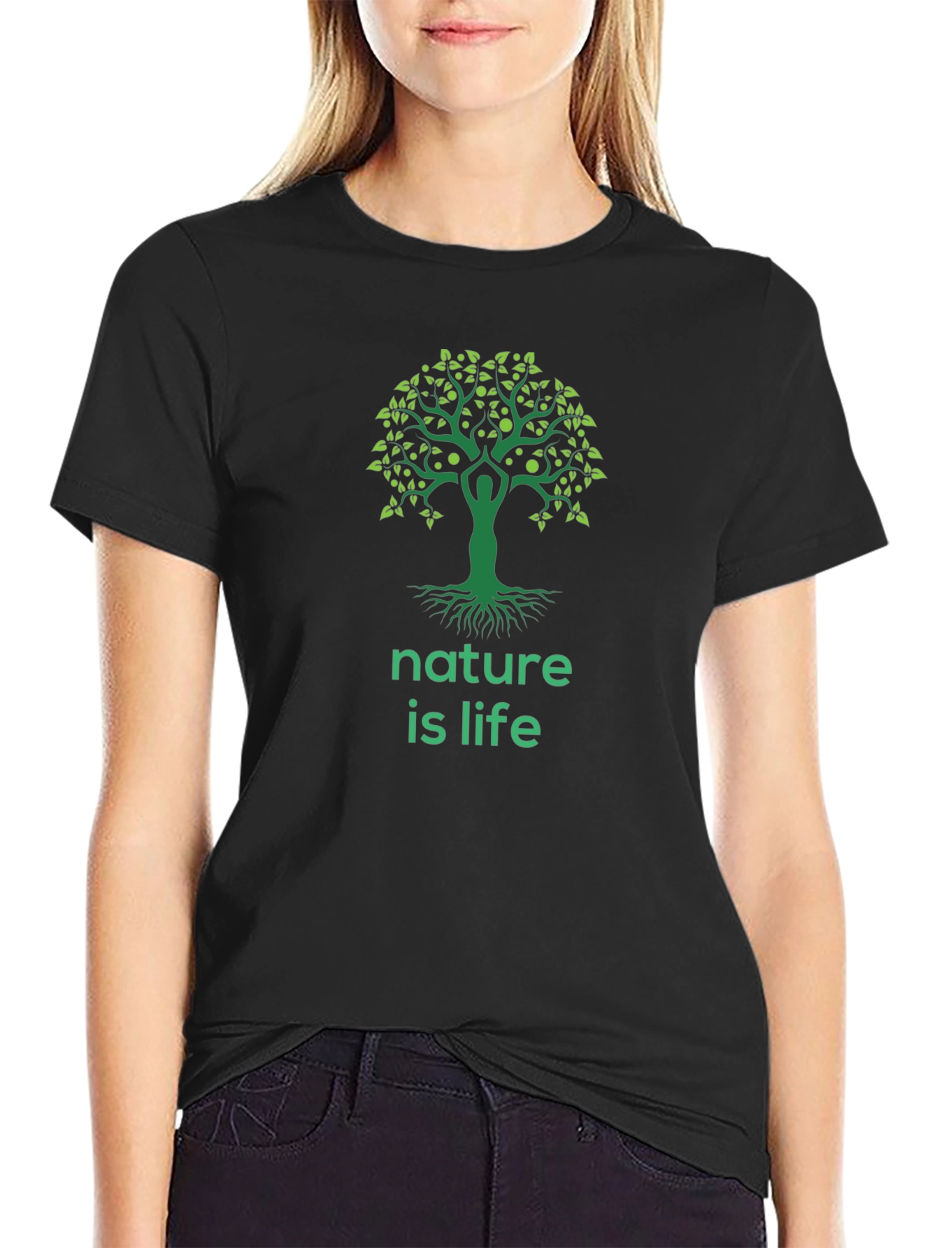 Nature is Life Graphic Tee - Black Cotton Blend