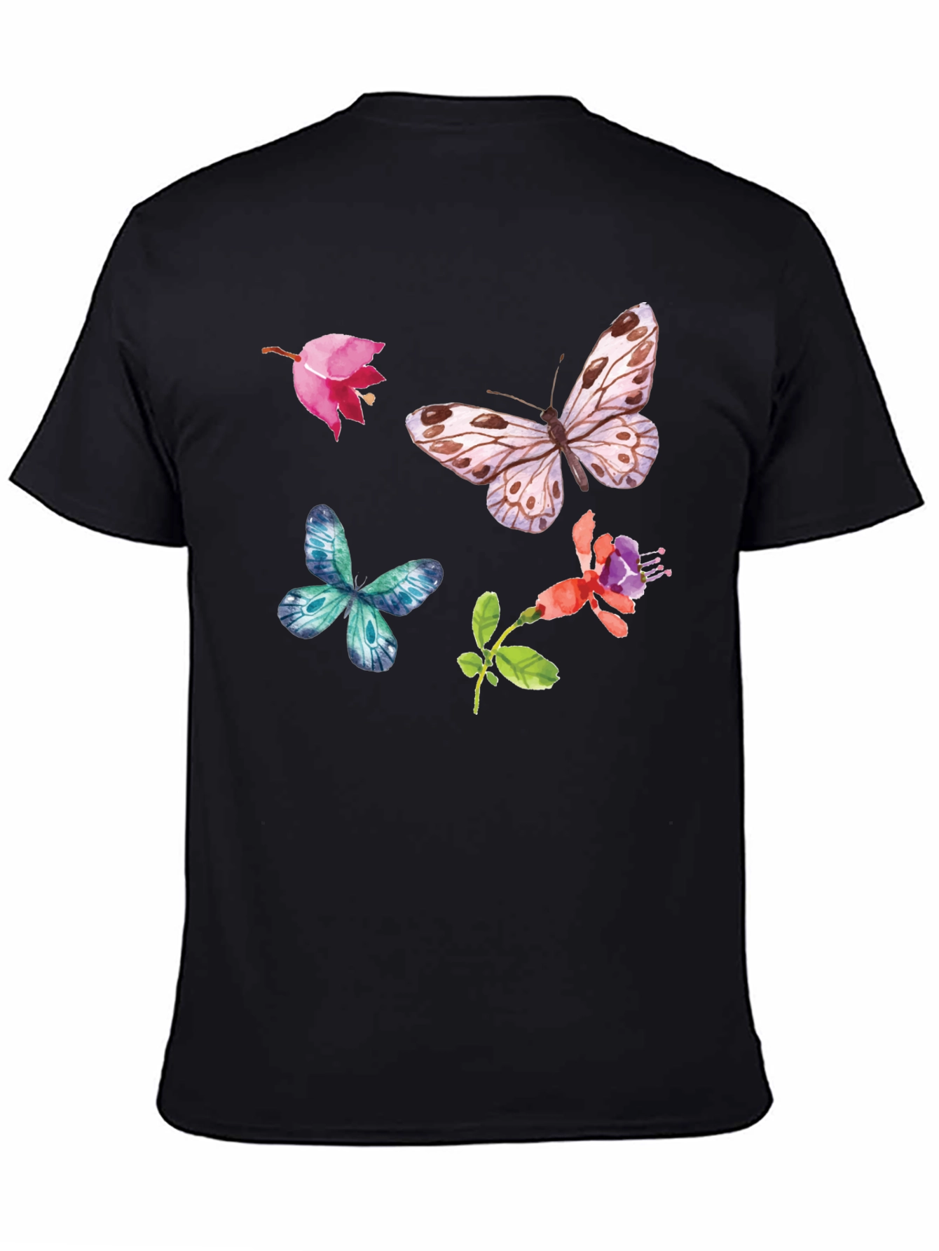 Floral Butterfly Graphic Tee - Black Casual Top