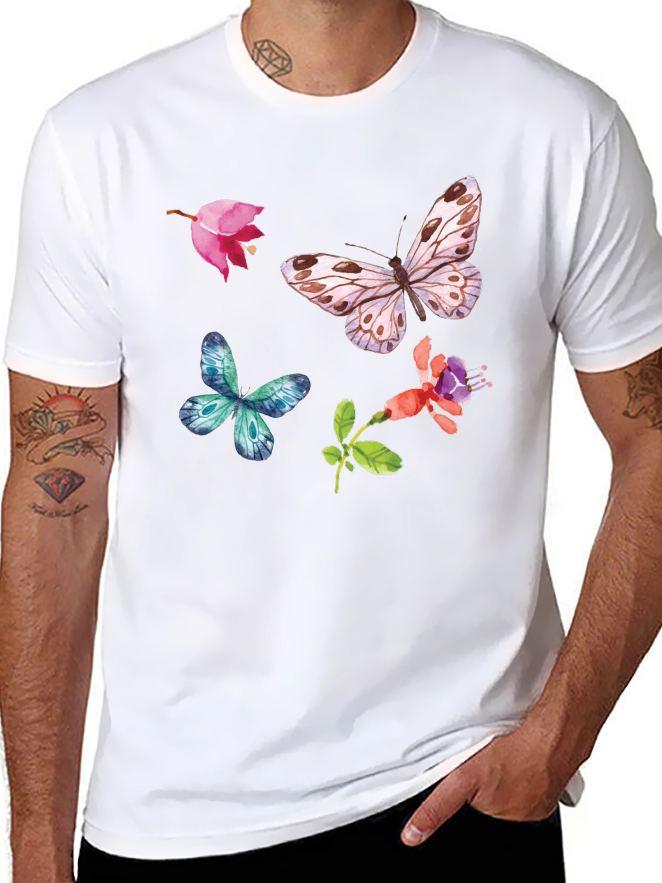 Floral Butterfly Graphic Tee - Black Casual Top