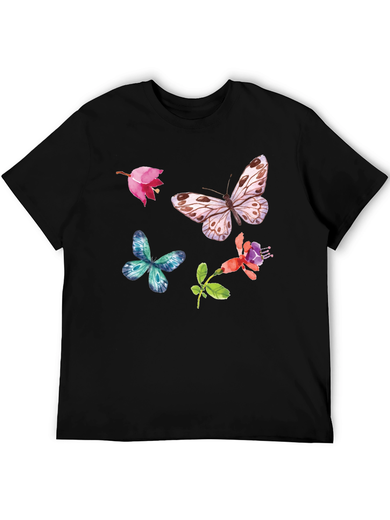 Floral Butterfly Graphic Tee - Black Casual Top