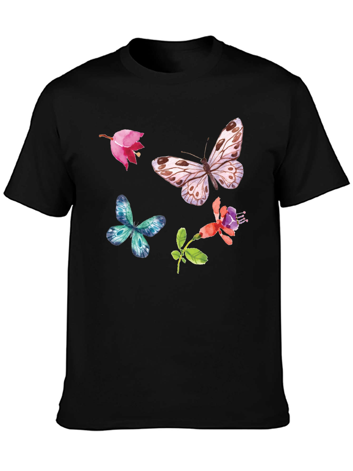 Floral Butterfly Graphic Tee - Black Casual Top