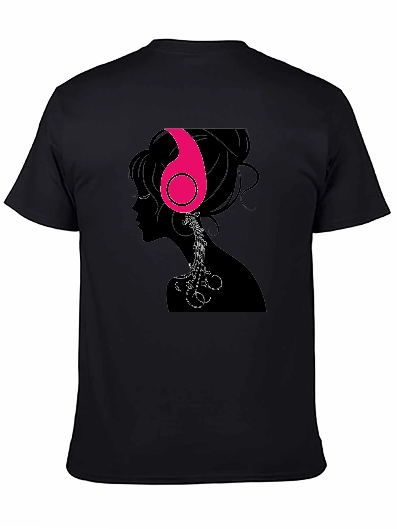 Headphones Girl Graphic Tee - Black Cotton T-Shirt