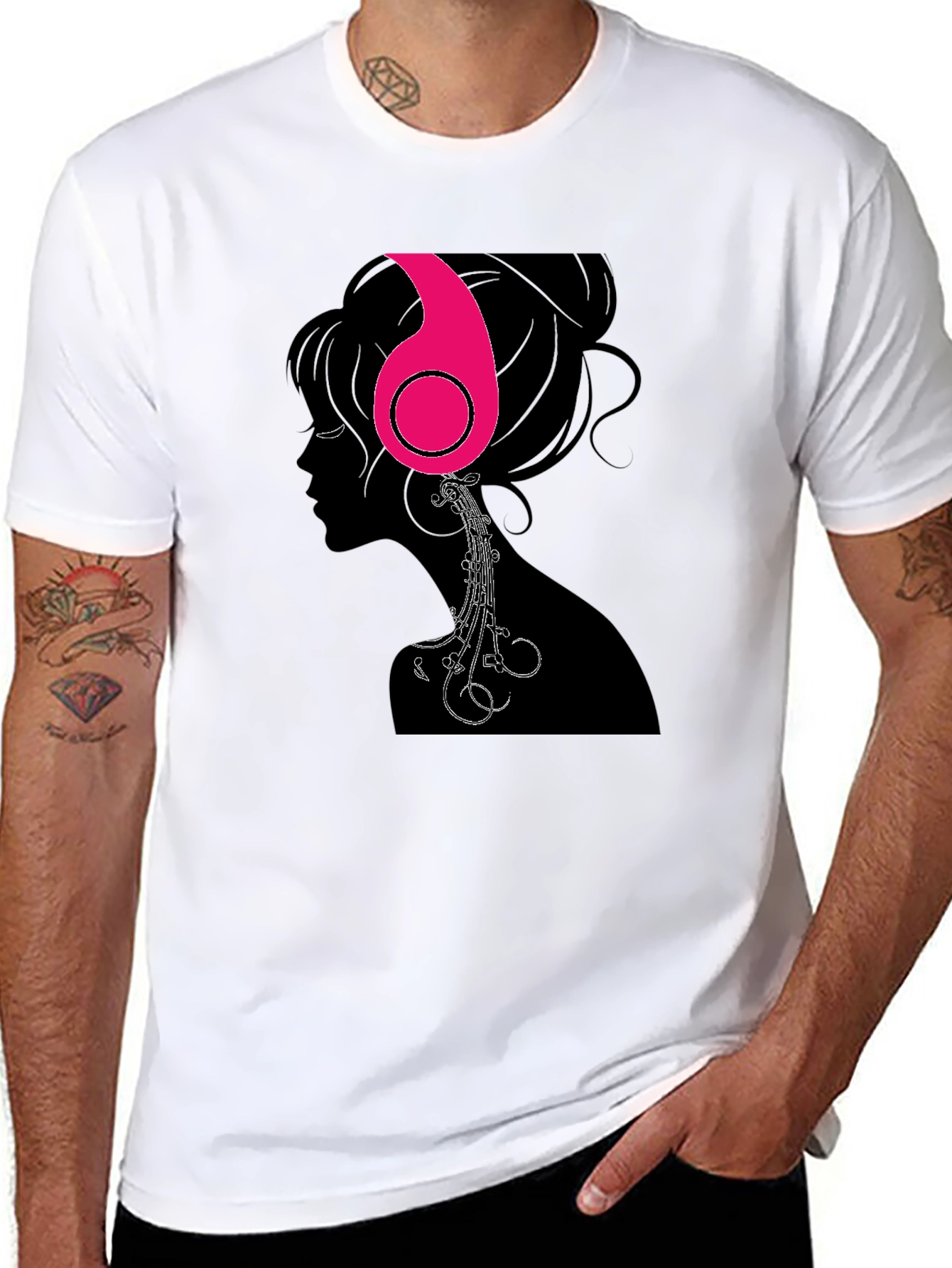 Headphones Girl Graphic Tee - Black Cotton T-Shirt