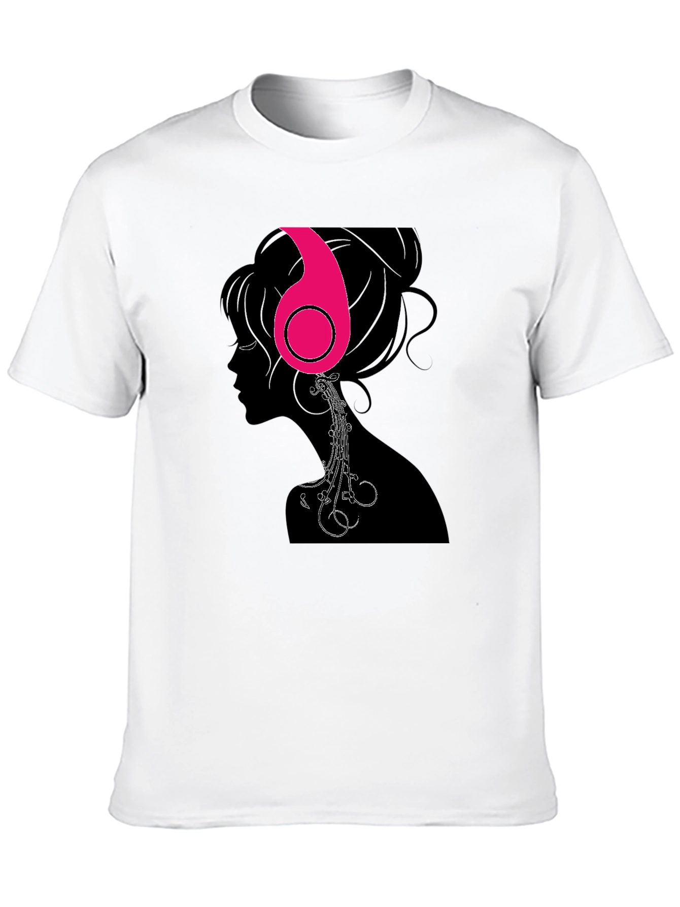 Headphones Girl Graphic Tee - Black Cotton T-Shirt