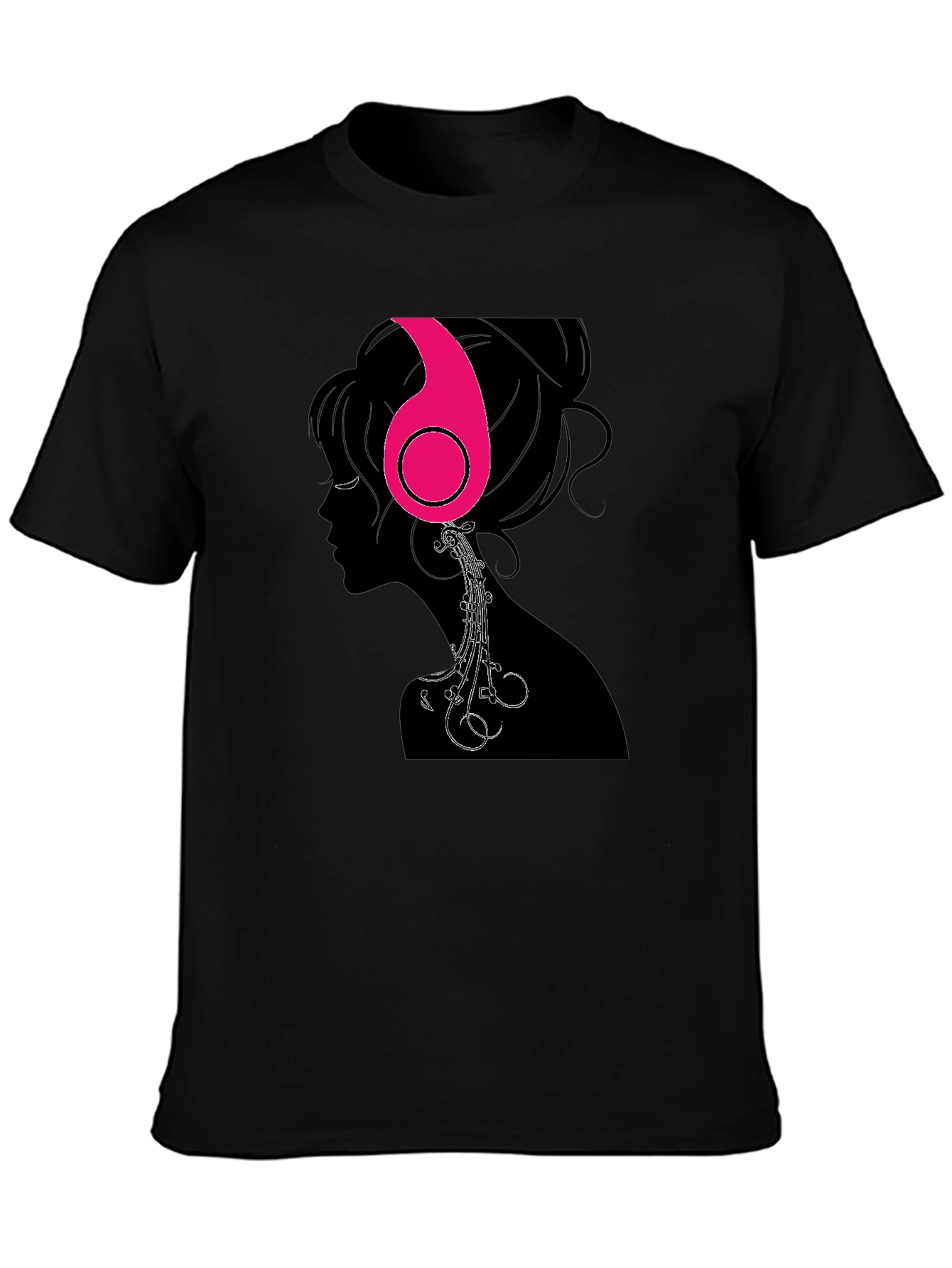 Headphones Girl Graphic Tee - Black Cotton T-Shirt