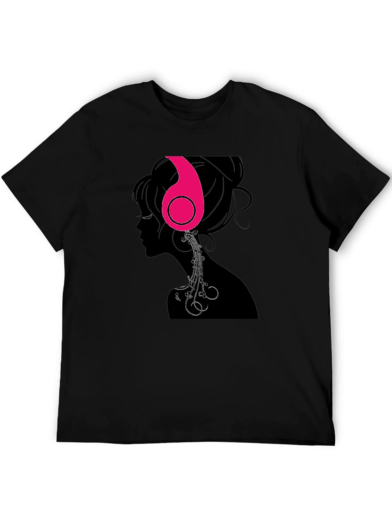 Headphones Girl Graphic Tee - Black Cotton T-Shirt