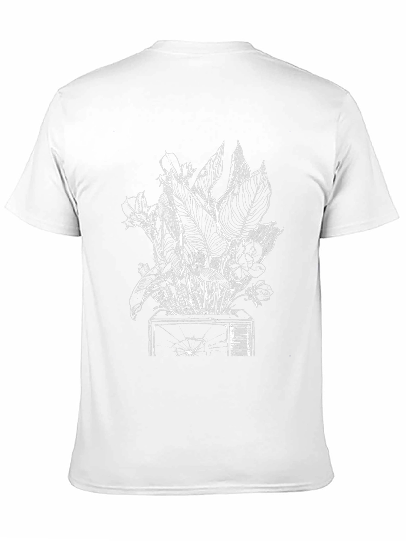 Black Tee with Plant on Broken TV Graphic