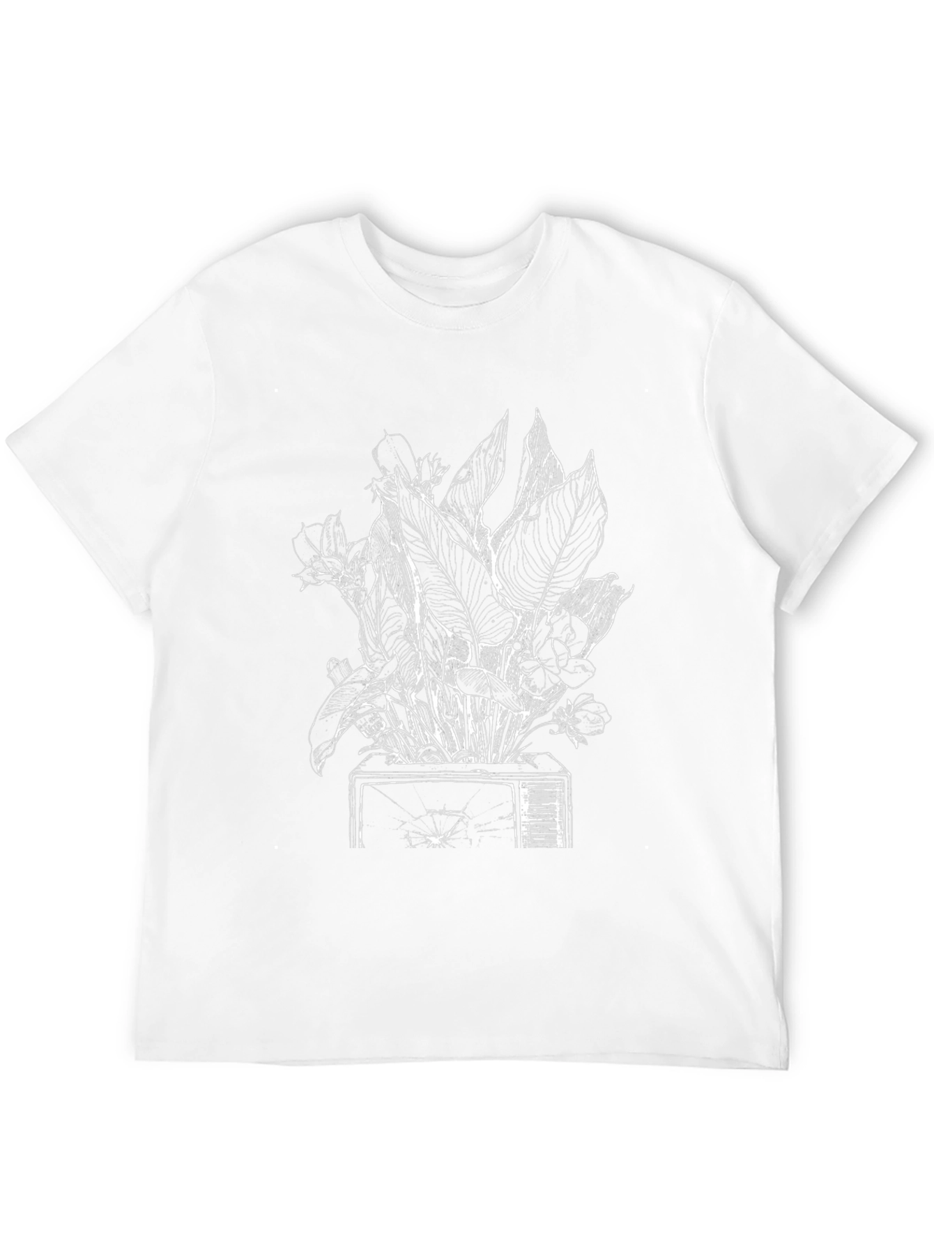 Black Tee with Plant on Broken TV Graphic