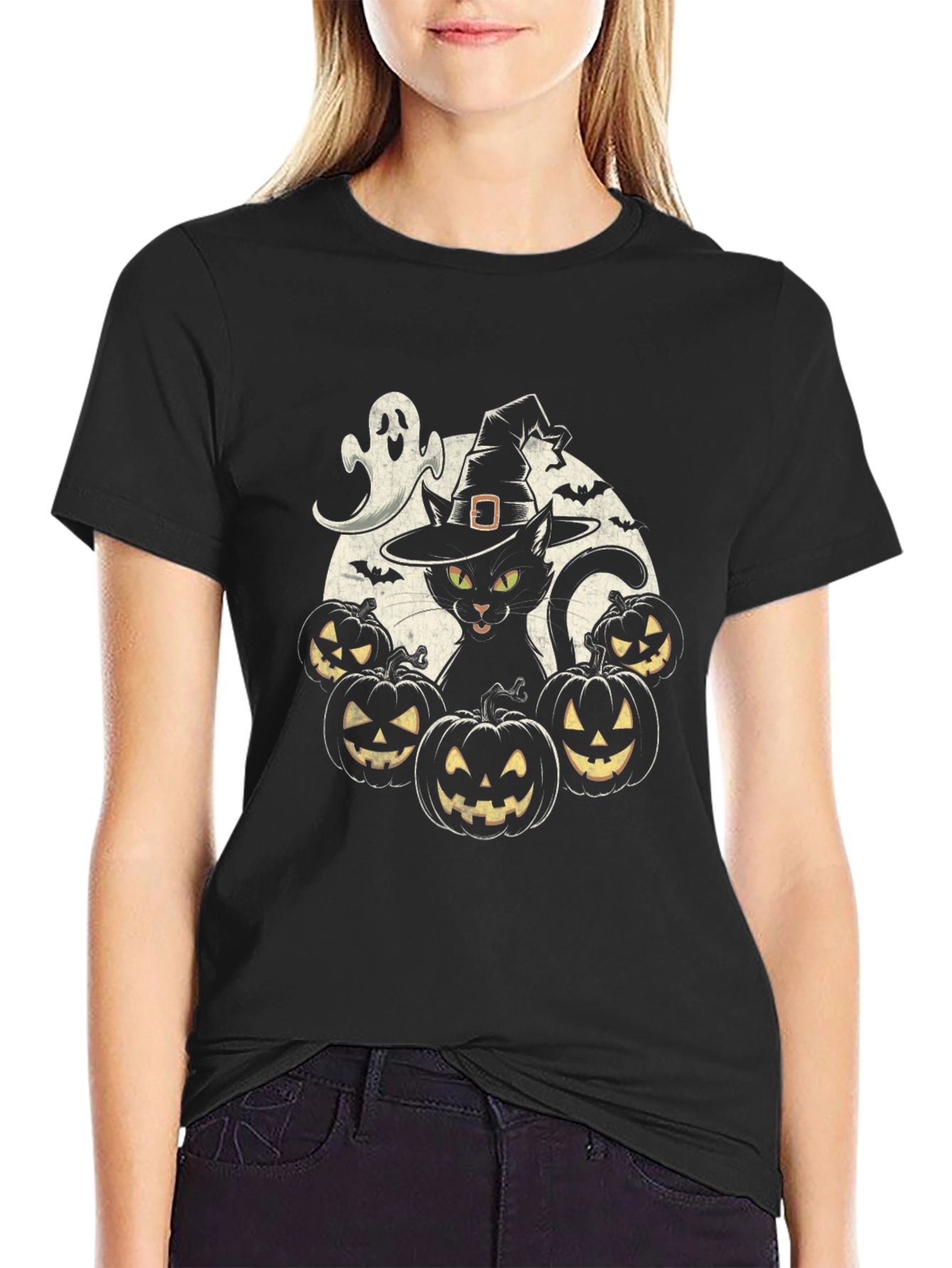 Halloween Cat & Pumpkins T-Shirt