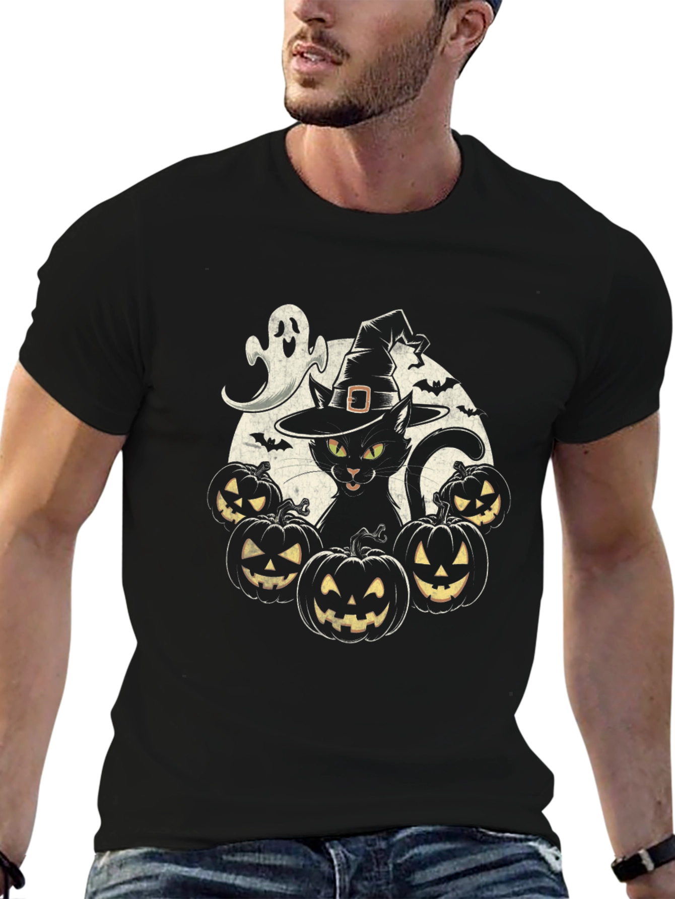 Halloween Cat & Pumpkins T-Shirt