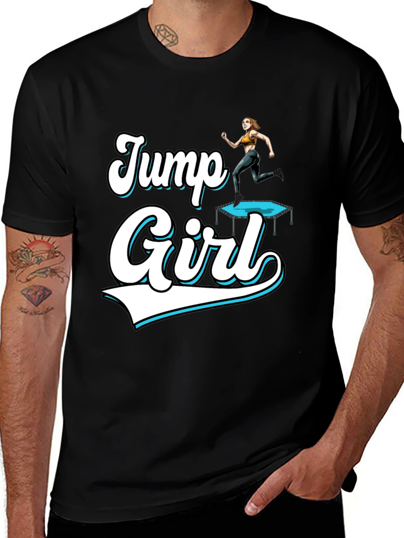 Jump Girl Black T-Shirt Fun Design