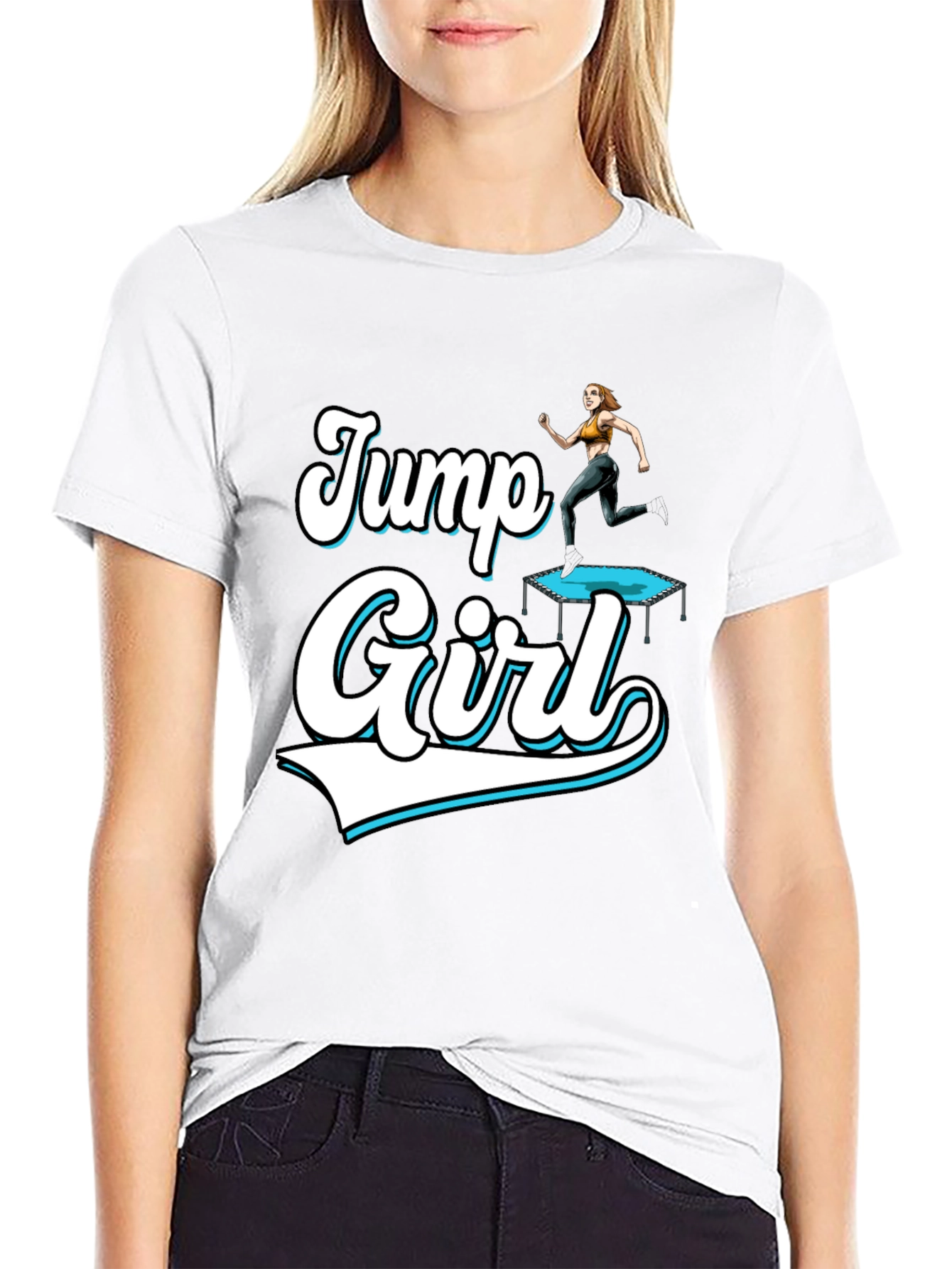 Jump Girl Black T-Shirt Fun Design