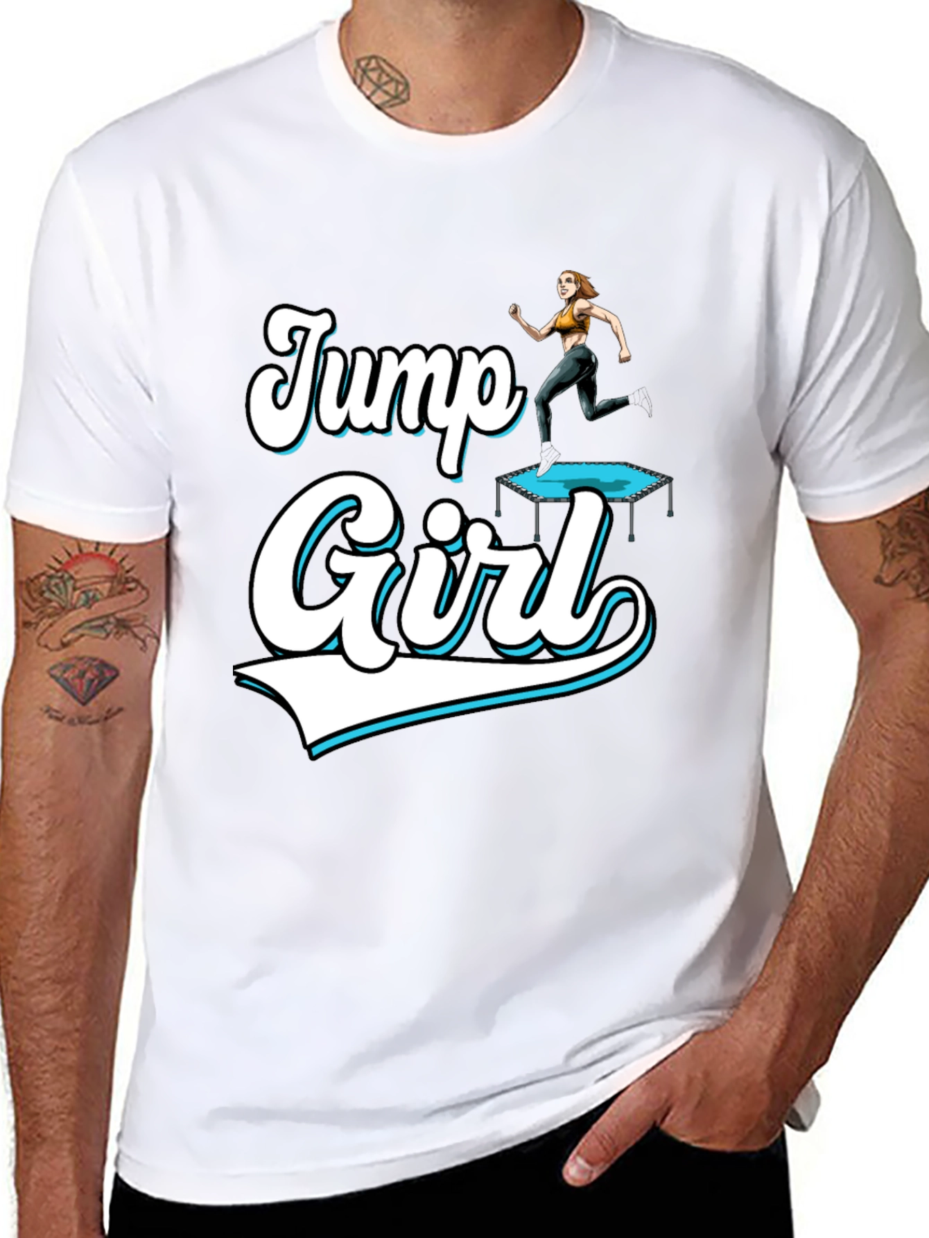 Jump Girl Black T-Shirt Fun Design