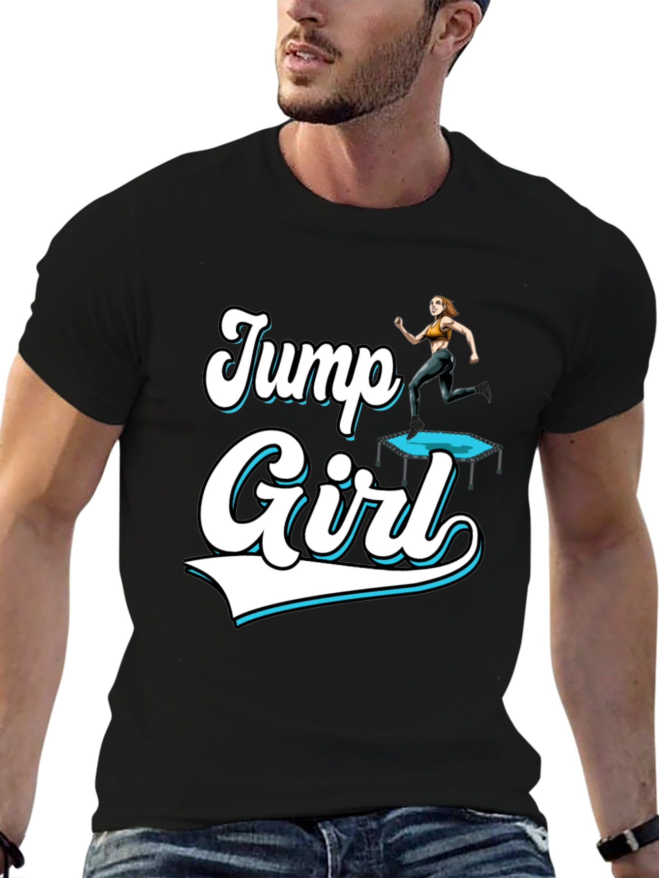 Jump Girl Black T-Shirt Fun Design