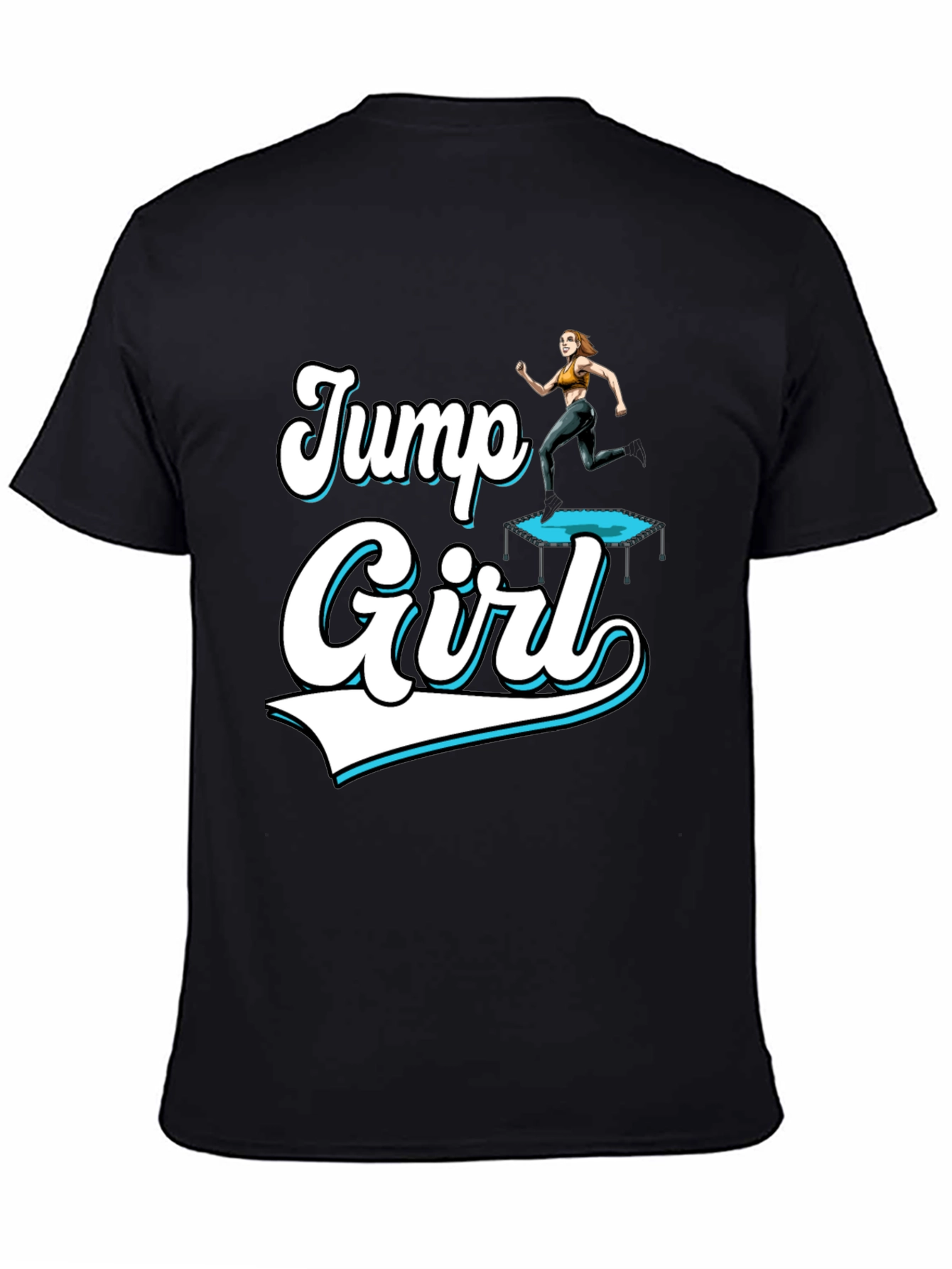 Jump Girl Black T-Shirt Fun Design