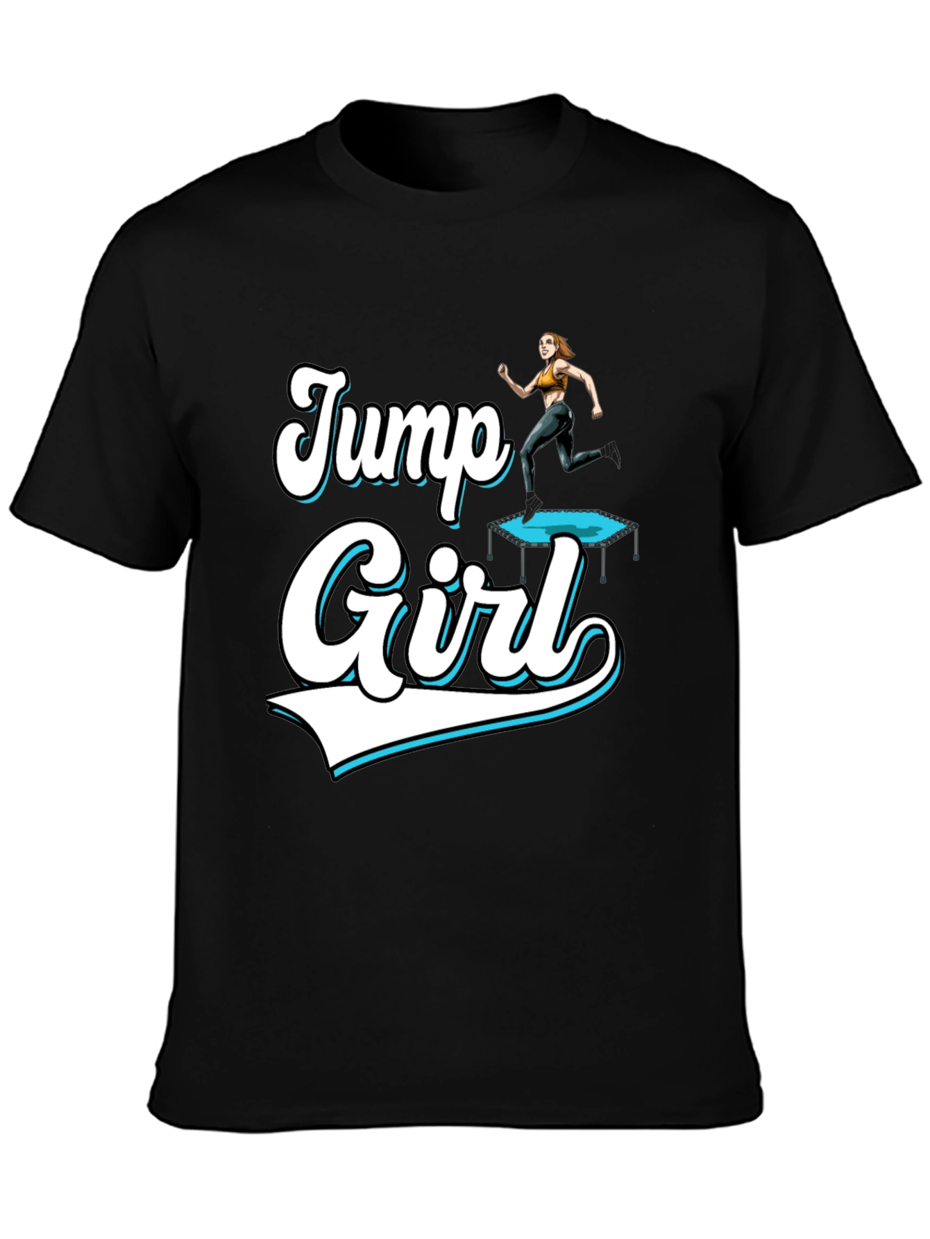 Jump Girl Black T-Shirt Fun Design