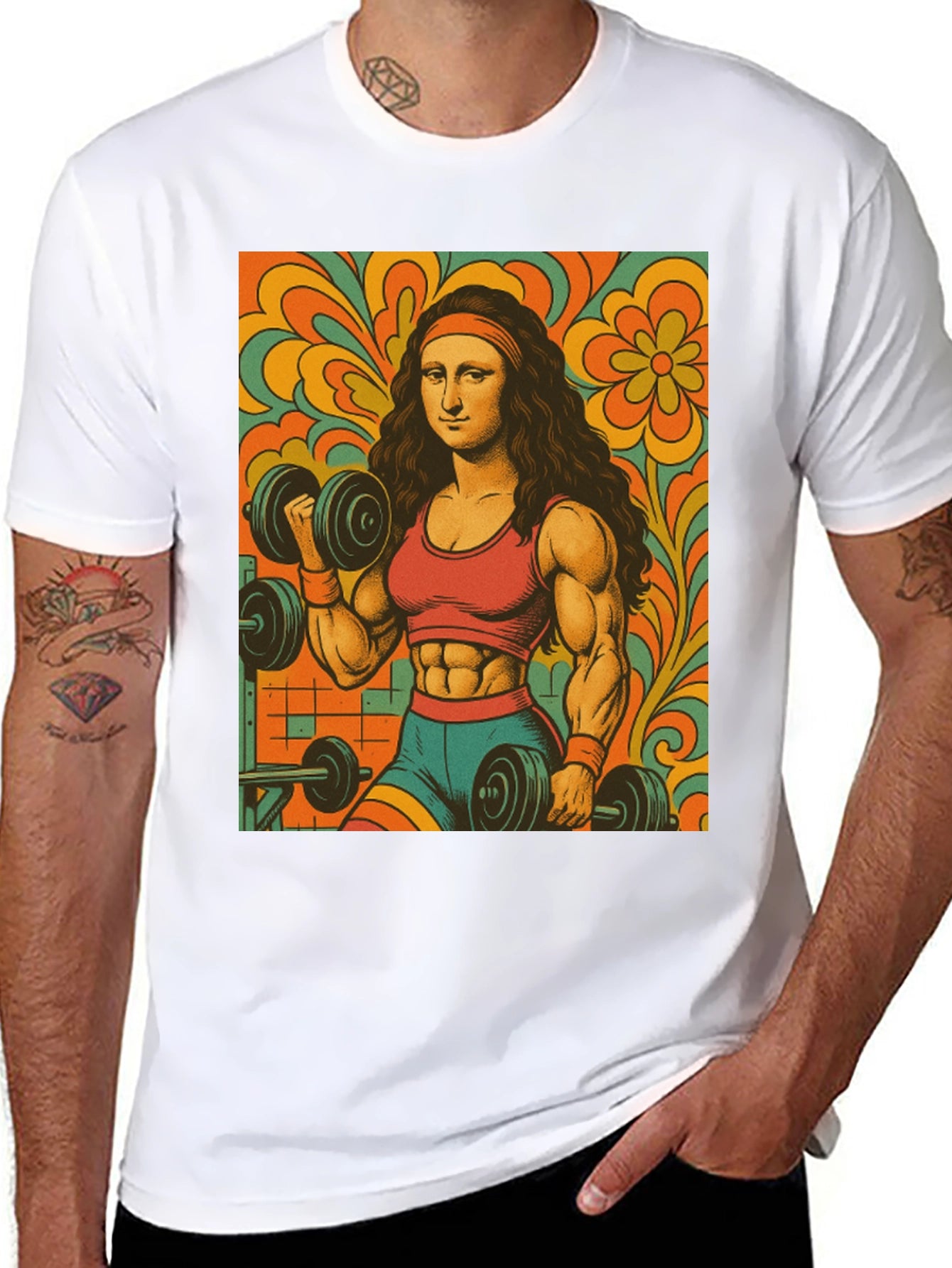 Mona Lisa Gym T-Shirt - Retro Fitness Art Tee