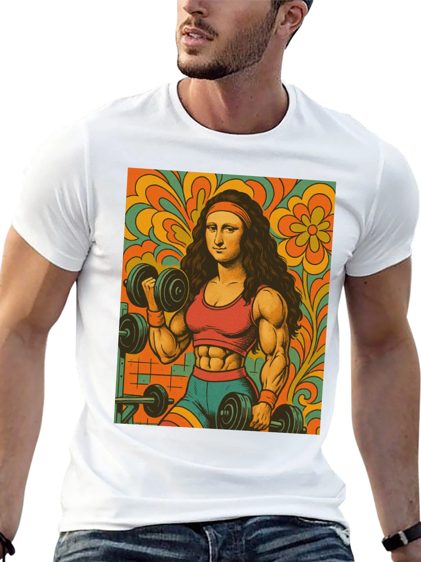 Mona Lisa Gym T-Shirt - Retro Fitness Art Tee