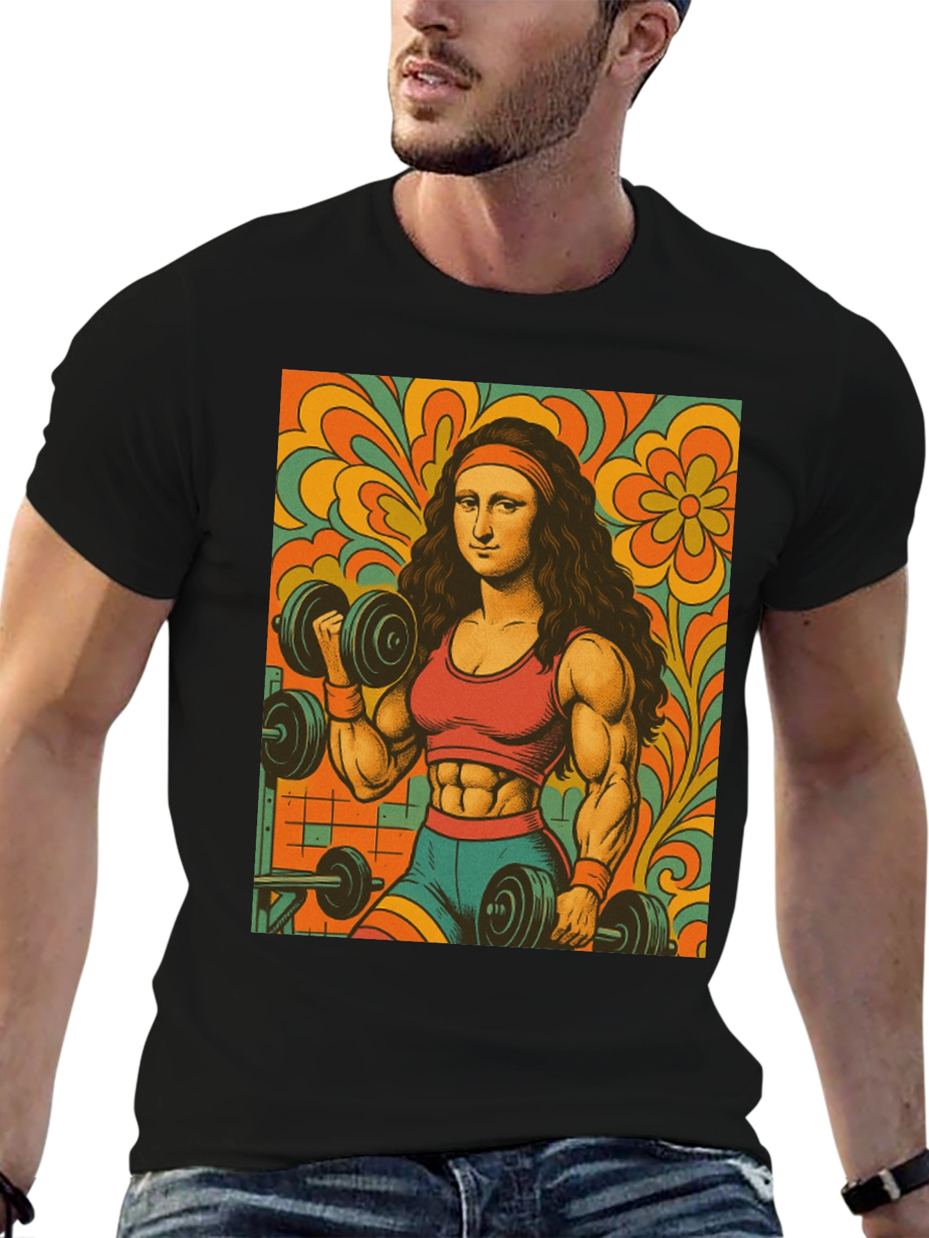 Mona Lisa Gym T-Shirt - Retro Fitness Art Tee