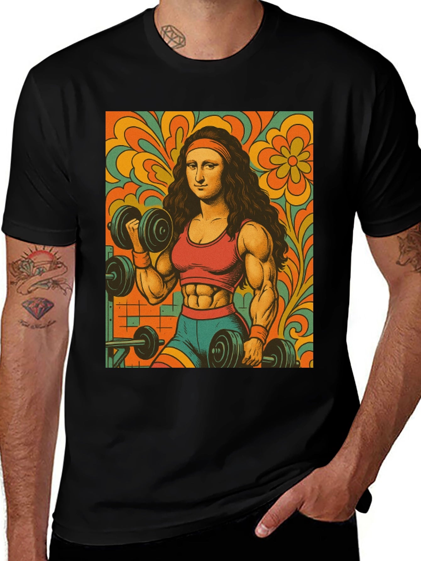 Mona Lisa Gym T-Shirt - Retro Fitness Art Tee