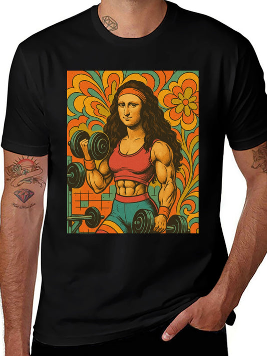 Mona Lisa Gym T-Shirt - Retro Fitness Art Tee
