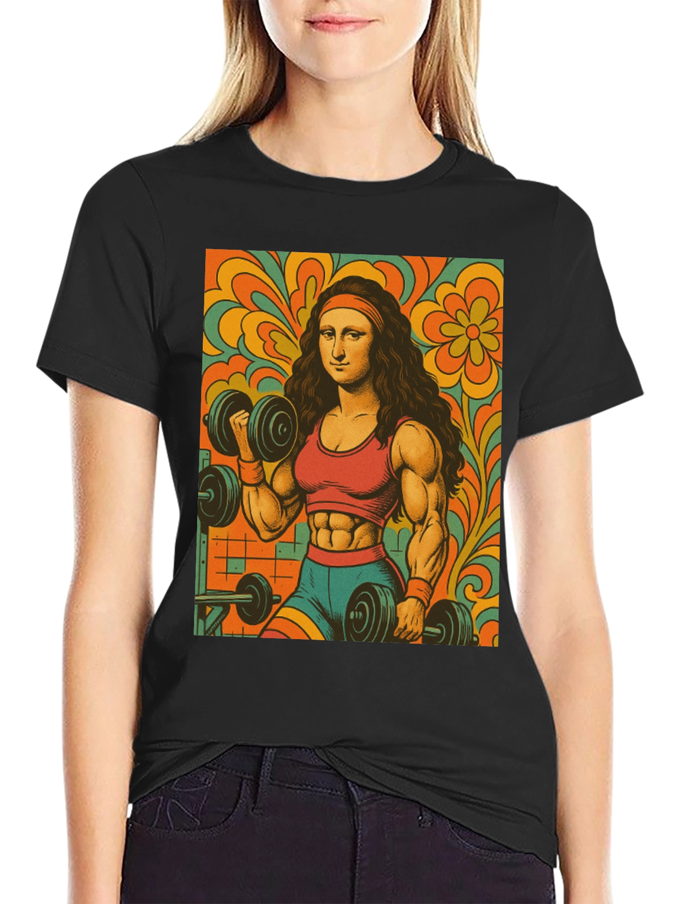 Mona Lisa Gym T-Shirt - Retro Fitness Art Tee