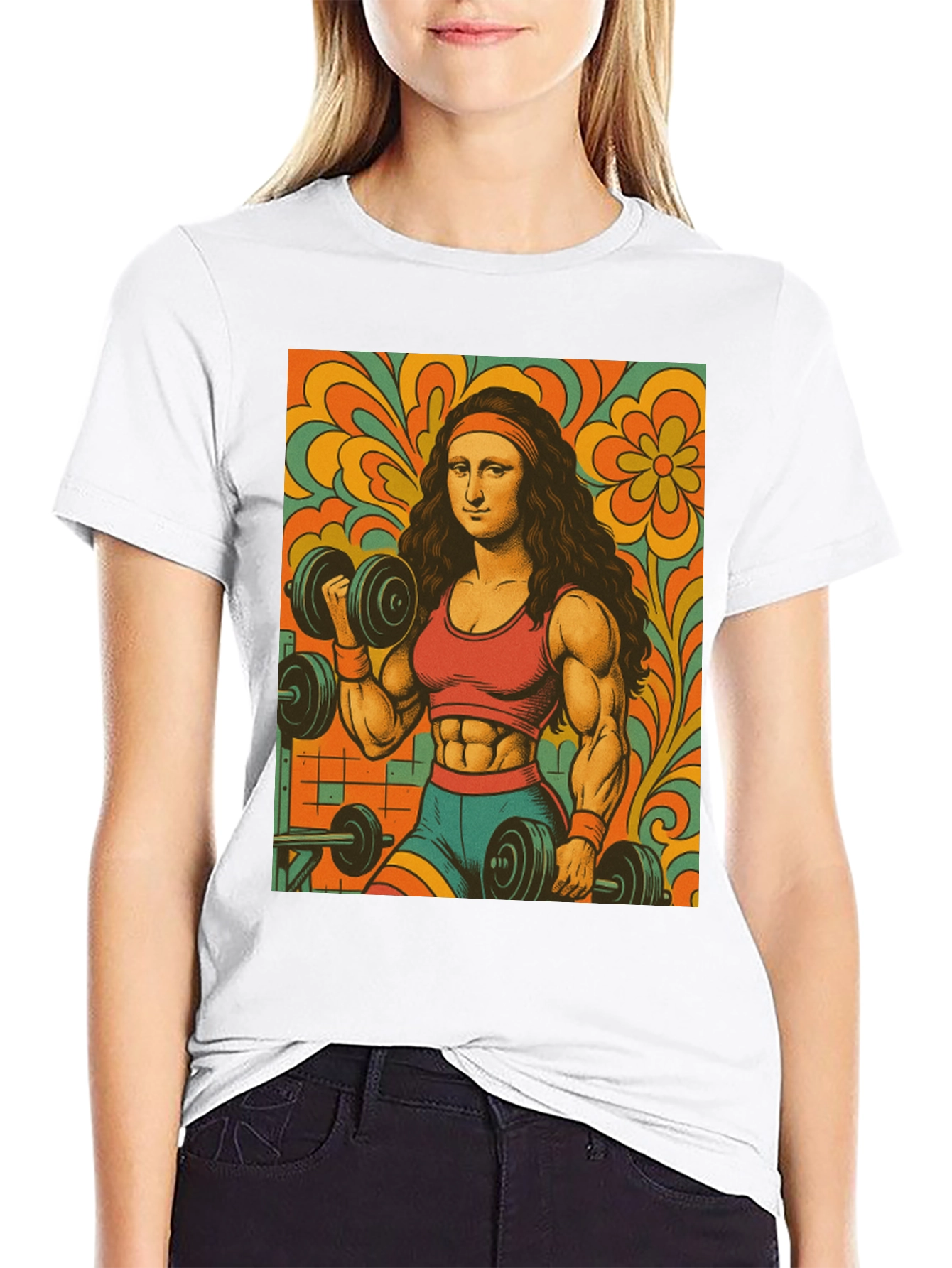 Mona Lisa Gym T-Shirt - Retro Fitness Art Tee