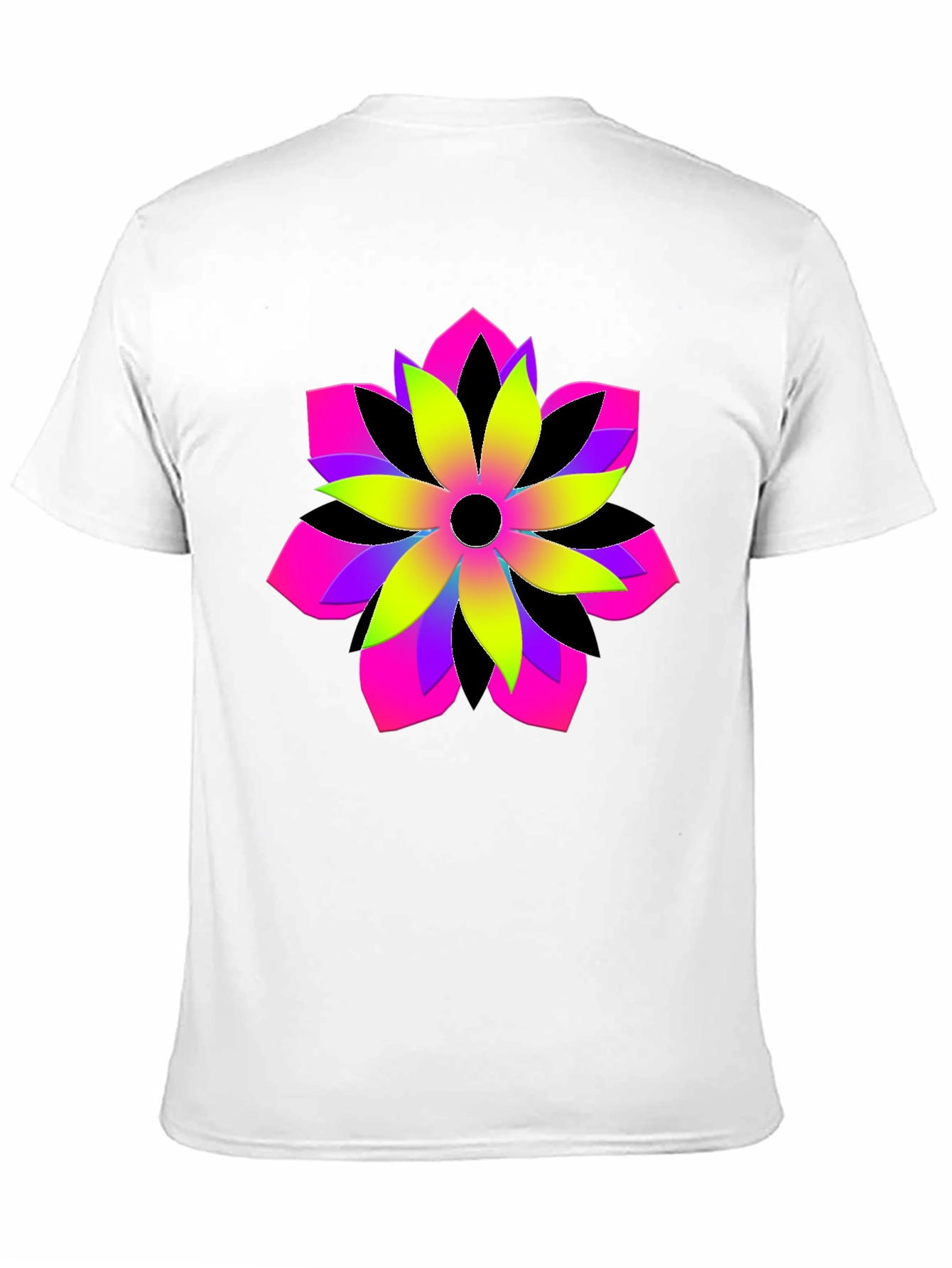 Vibrant Geometric Flower Graphic Black T-Shirt