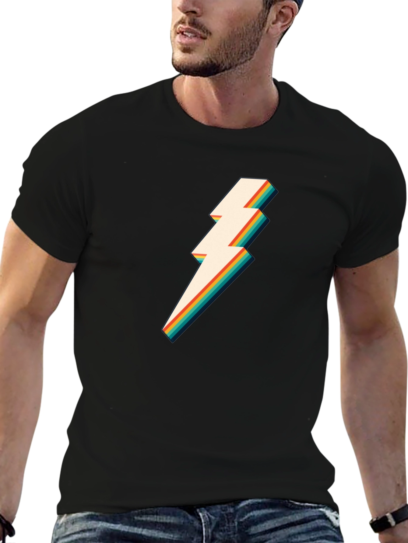 Retro Lightning Bolt Graphic Tee - Black T-Shirt