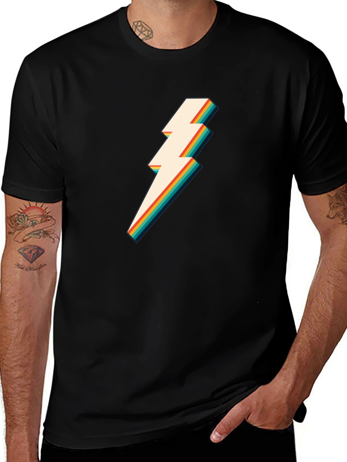 Retro Lightning Bolt Graphic Tee - Black T-Shirt