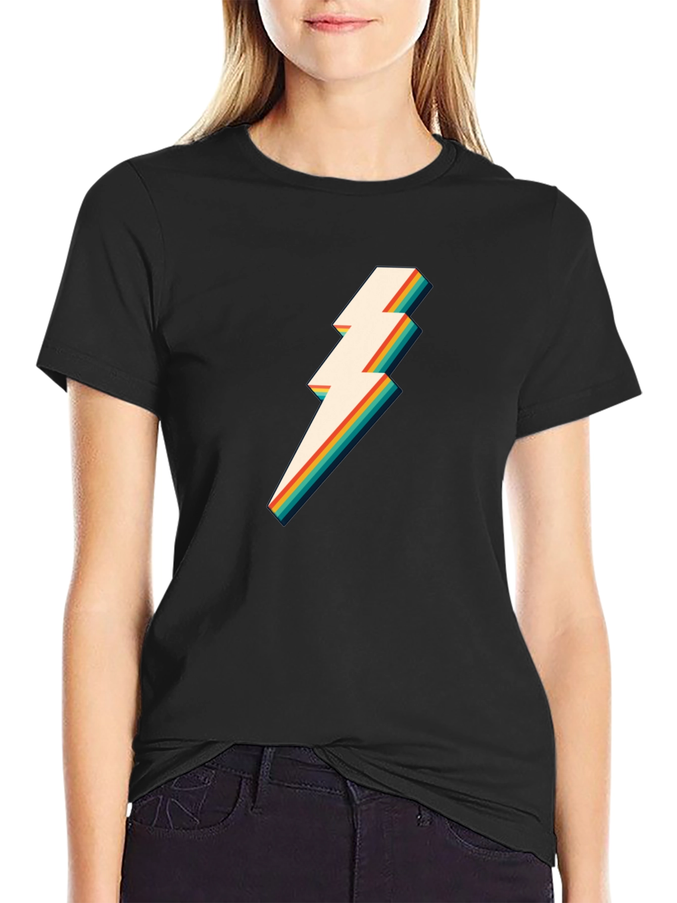 Retro Lightning Bolt Graphic Tee - Black T-Shirt