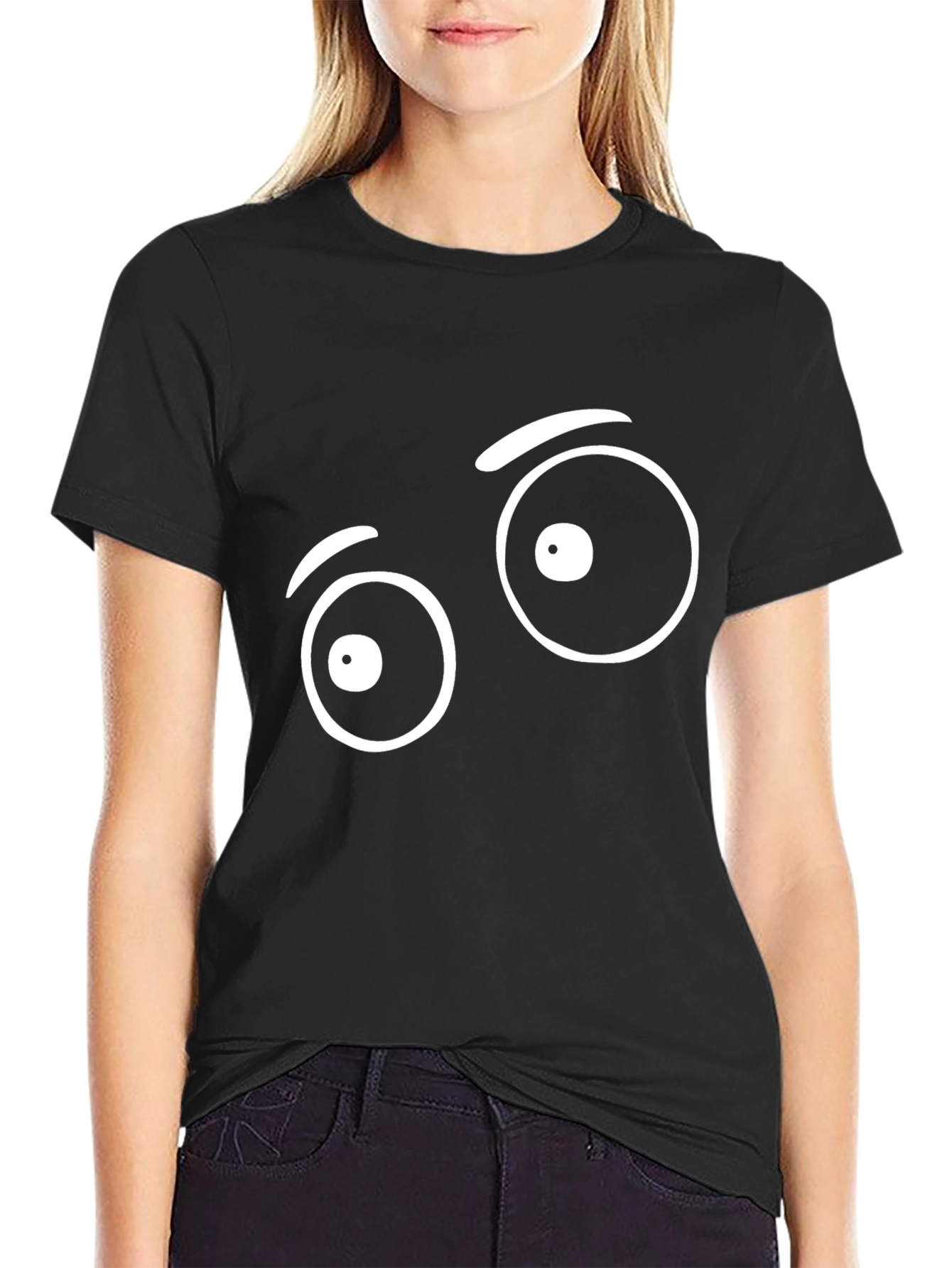 Funny Eye Graphic Tee - Black Cotton T-Shirt