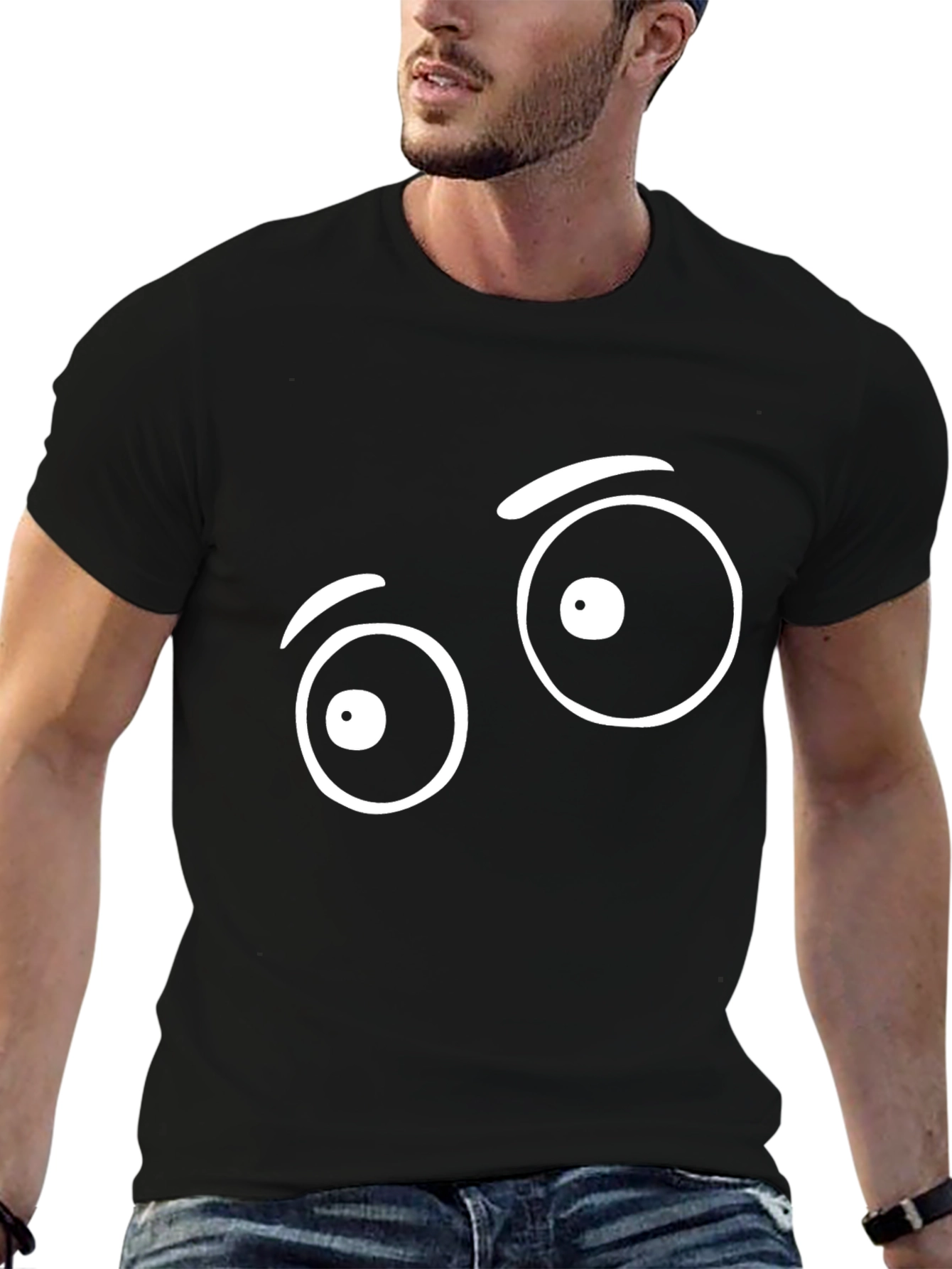Funny Eye Graphic Tee - Black Cotton T-Shirt