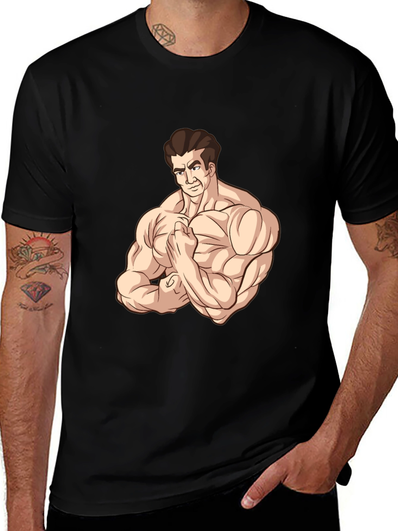 Muscle Man Graphic Tee - Black Cotton T-Shirt
