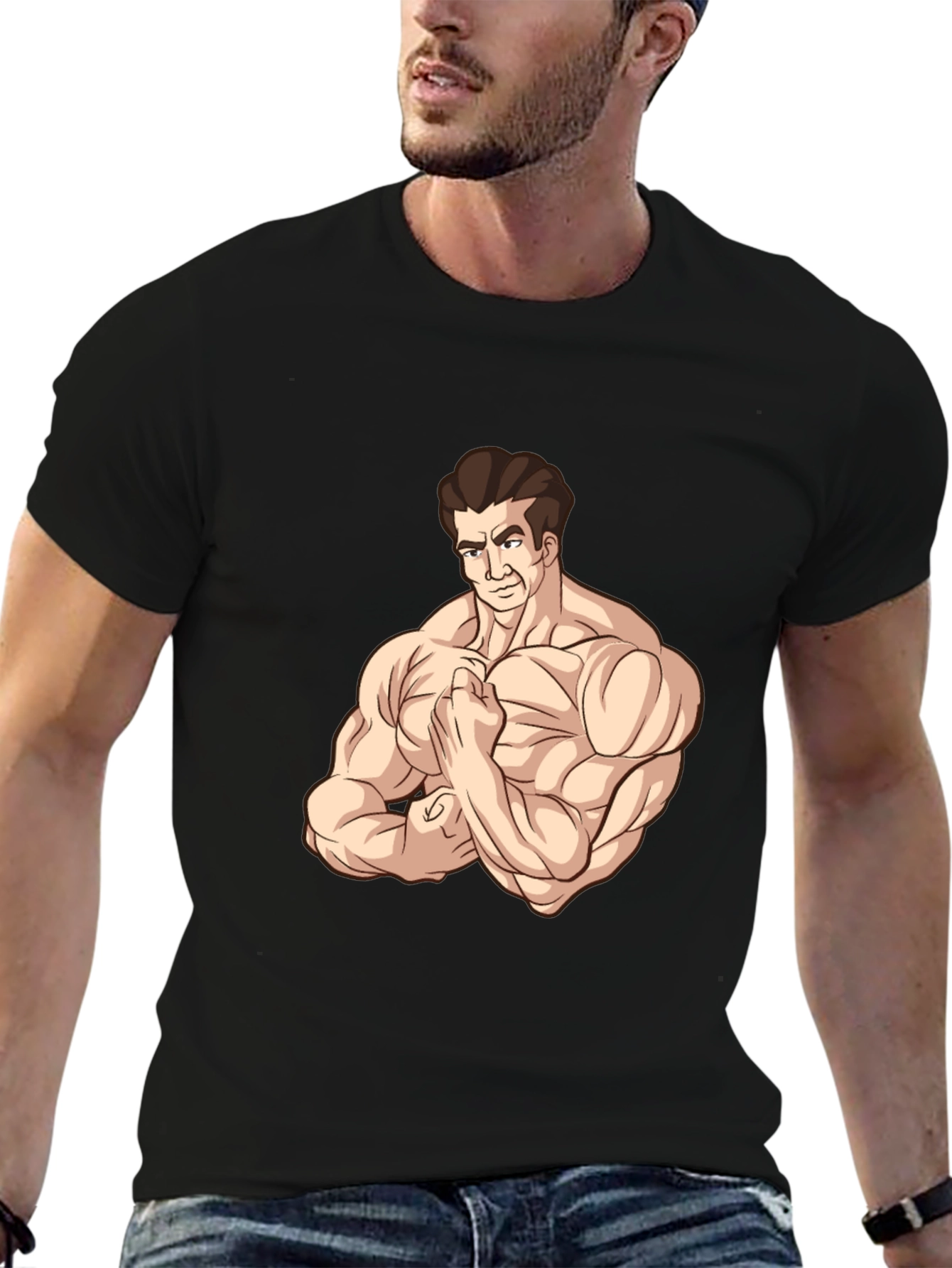 Muscle Man Graphic Tee - Black Cotton T-Shirt